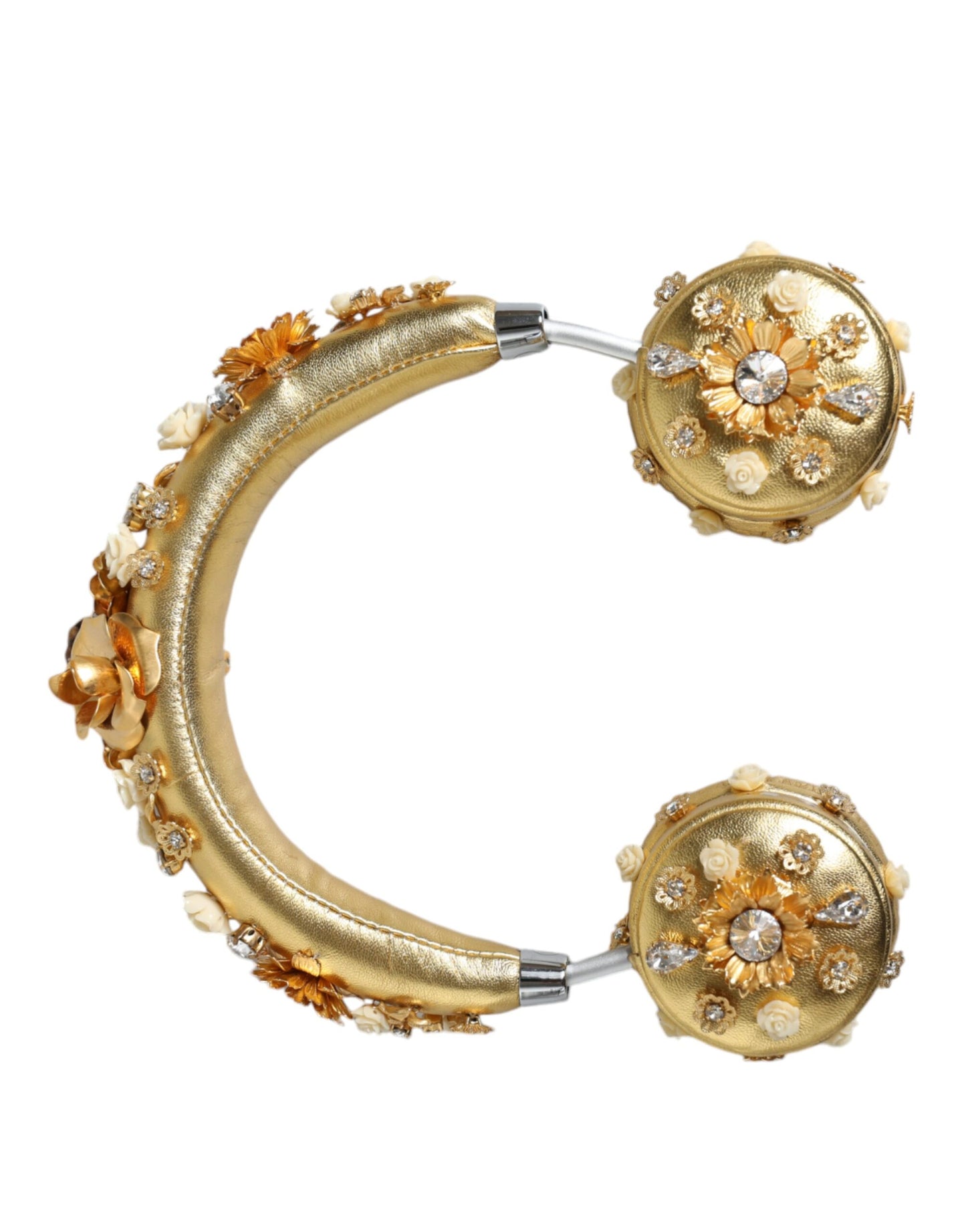 Dolce & Gabbana Gold Leather Floral Crystal Angel Headset Headphones Curated Luxury Accessories by Orvyn