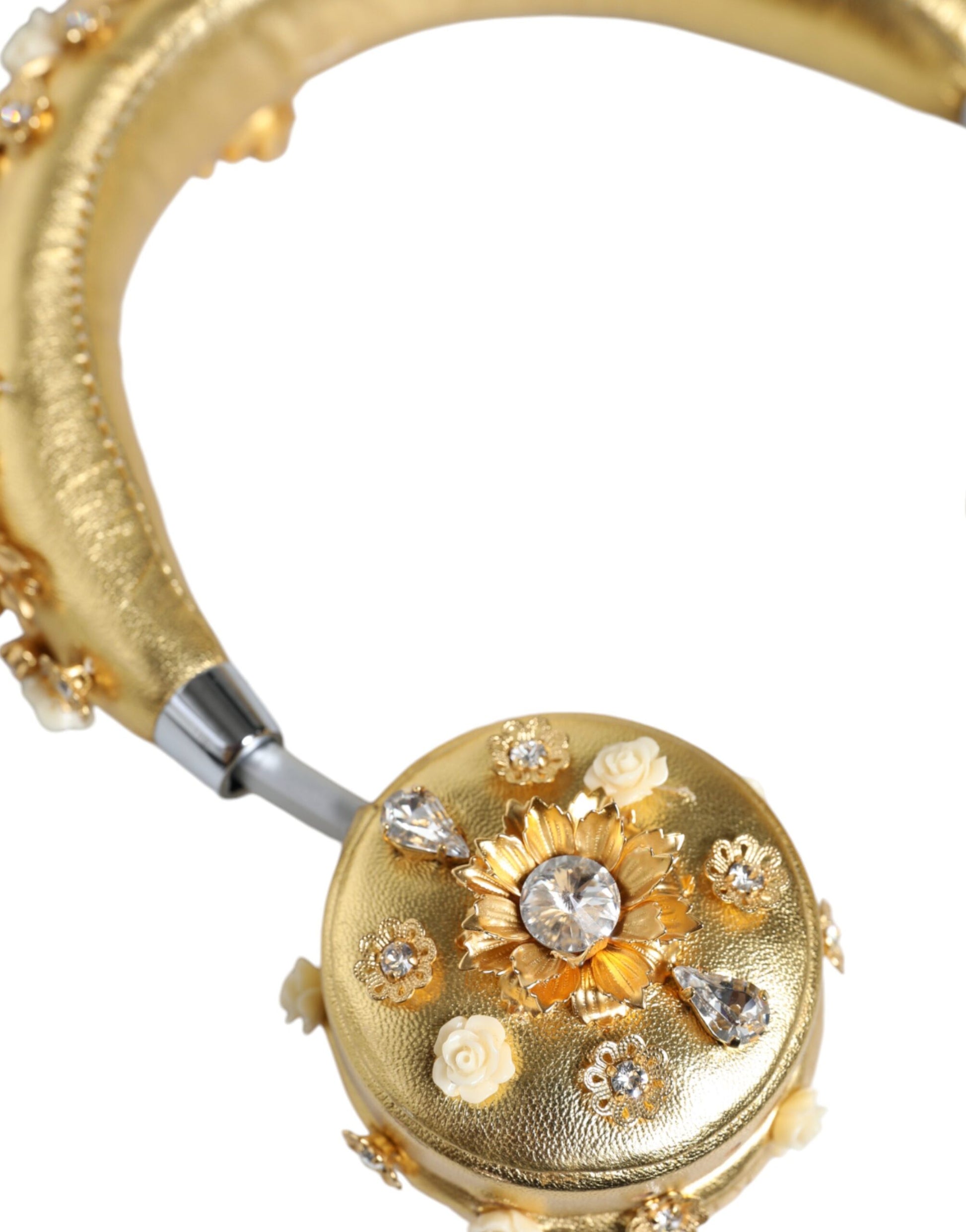 Dolce & Gabbana Gold Leather Floral Crystal Angel Headset Headphones Curated Luxury Accessories by Orvyn