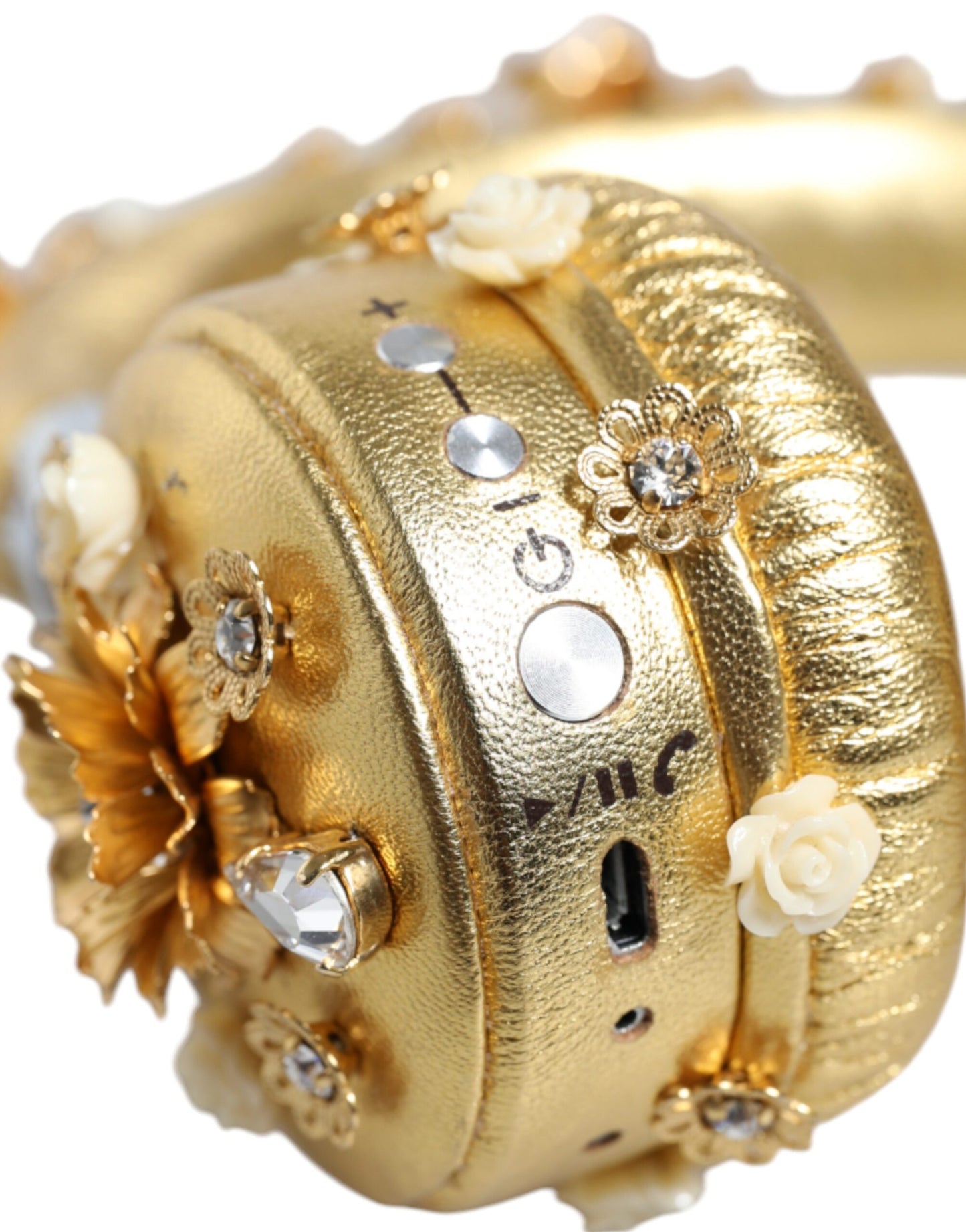 Dolce & Gabbana Gold Leather Floral Crystal Angel Headset Headphones Curated Luxury Accessories by Orvyn
