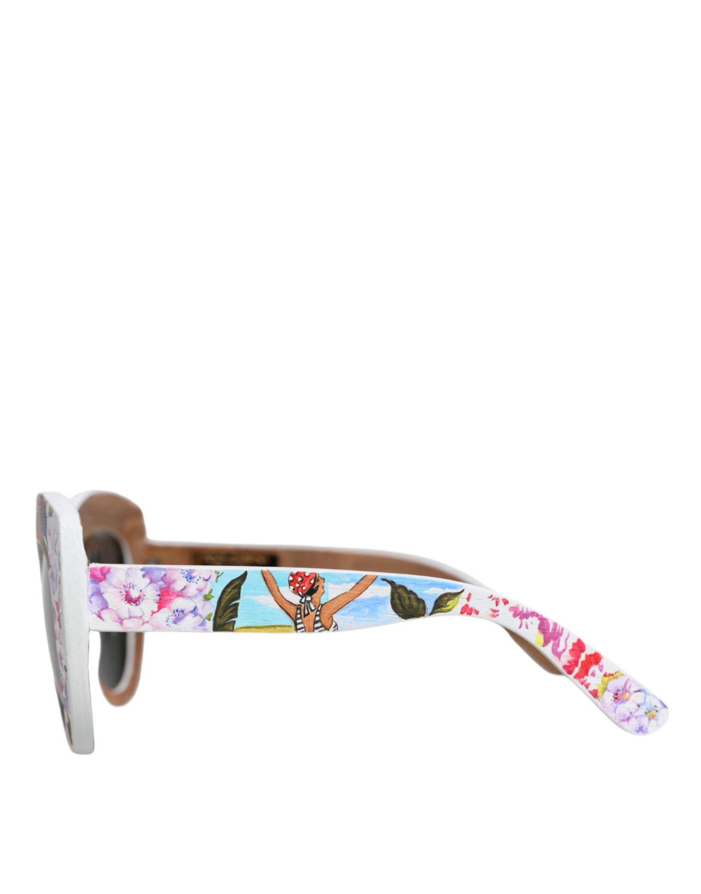 Dolce & Gabbana Multicolor Wood Crystal Brass Frame Floral Hand Paint Sunglasses Curated Luxury Accessories by Orvyn