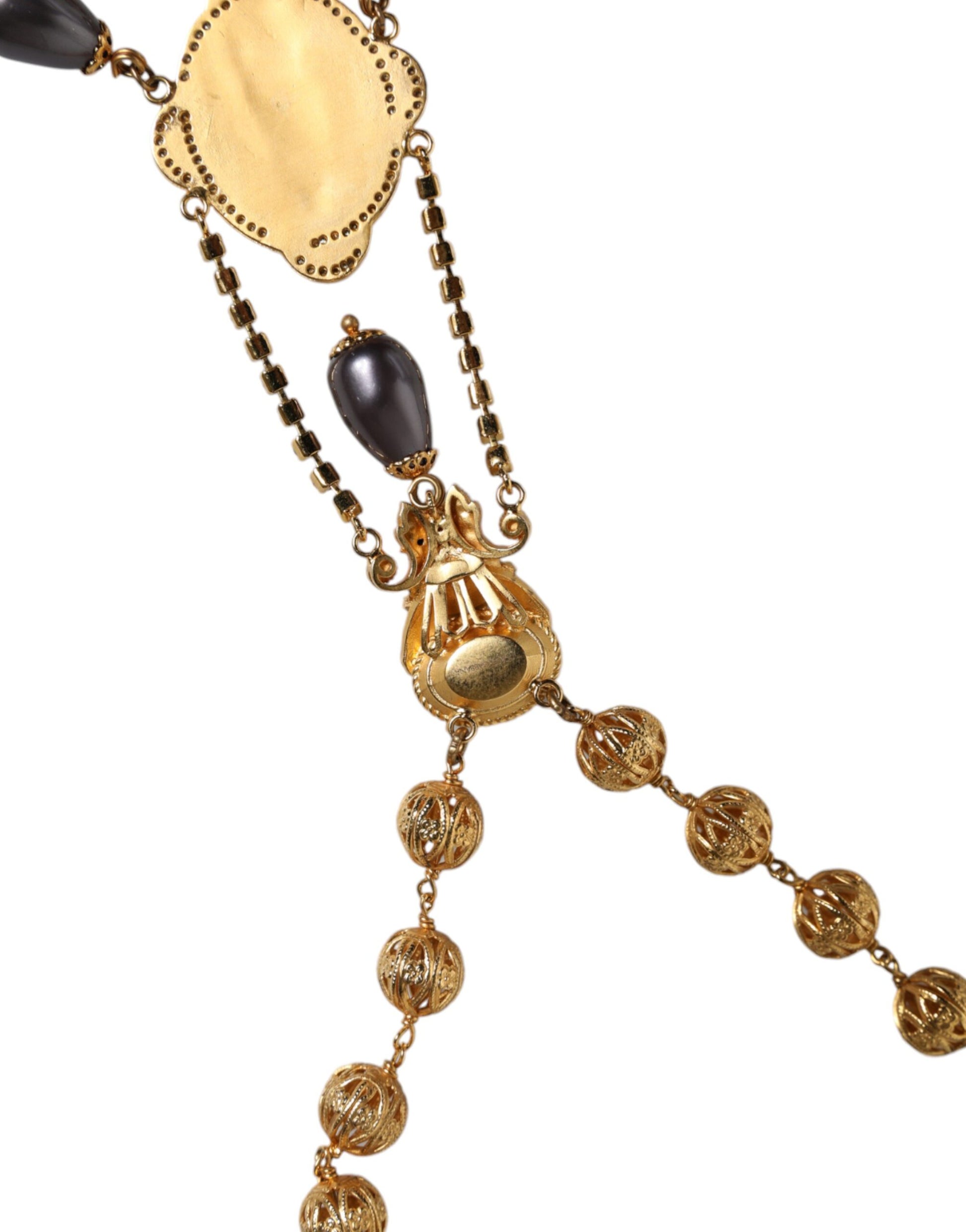 Dolce & Gabbana Gold Chain Brass Black Beaded Rosary Style Necklace Curated Luxury Accessories by Orvyn