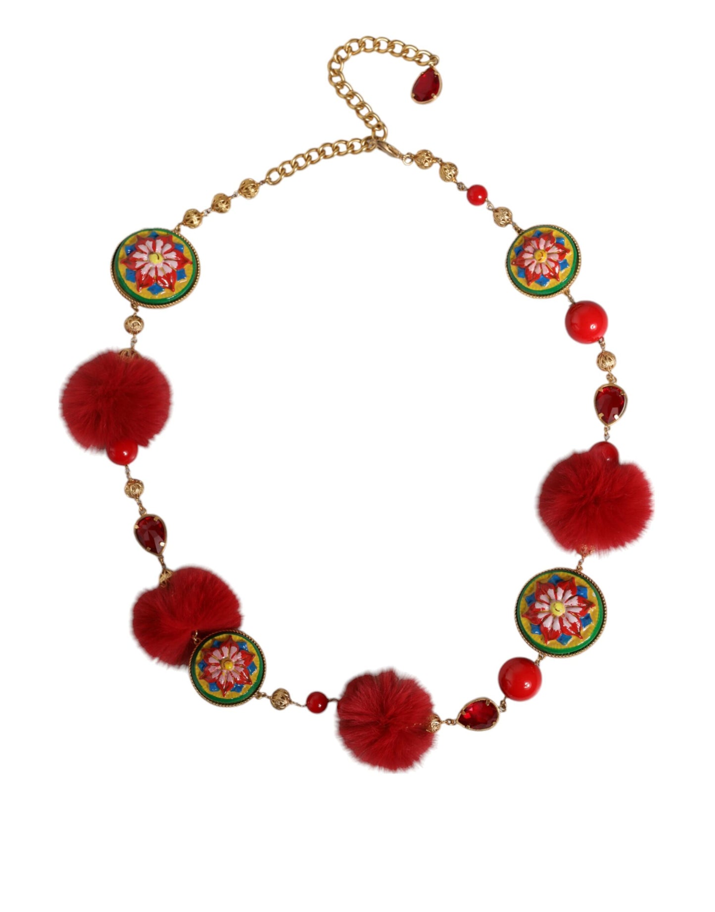 Dolce & Gabbana Gold Brass Red Fur Crystal Waist Torero Belt Curated Luxury Accessories by Orvyn