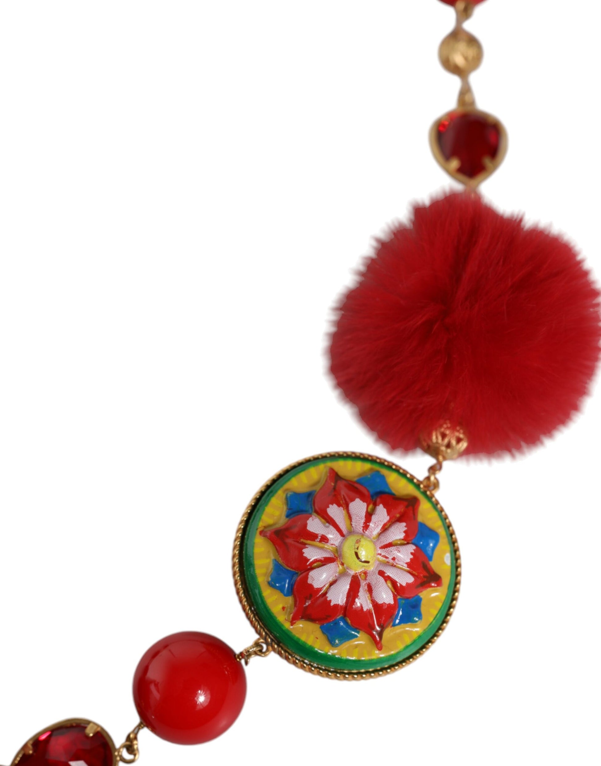 Dolce & Gabbana Gold Brass Red Fur Crystal Waist Torero Belt Curated Luxury Accessories by Orvyn