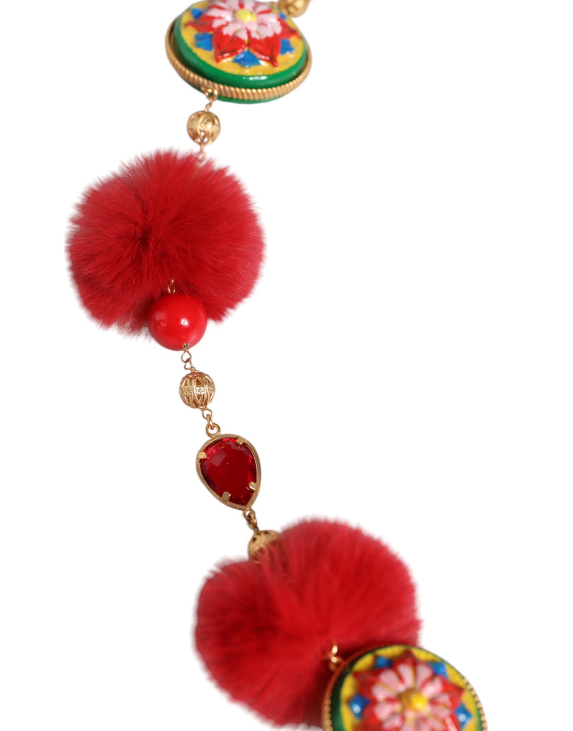 Dolce & Gabbana Gold Brass Red Fur Crystal Waist Torero Belt Curated Luxury Accessories by Orvyn