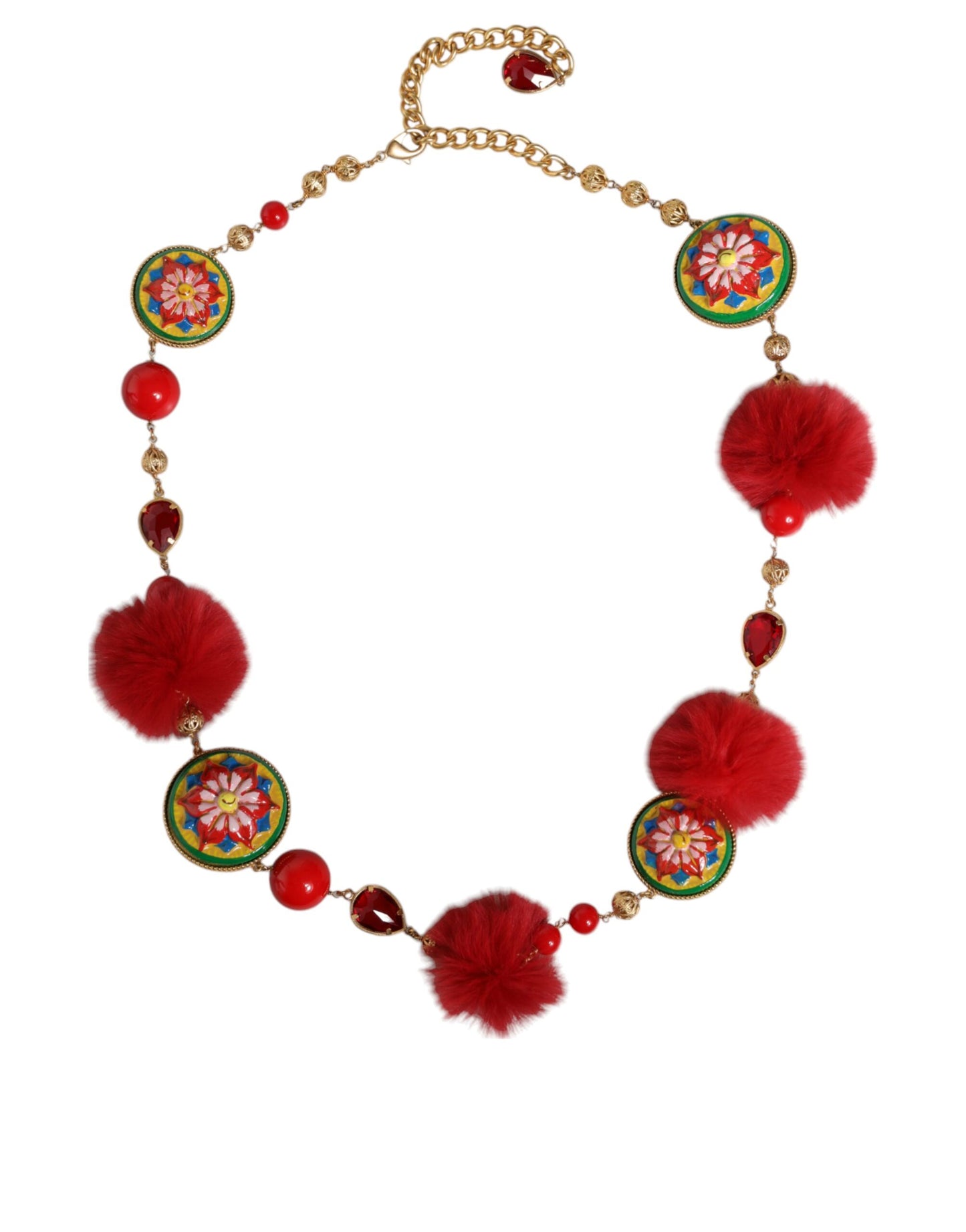 Dolce & Gabbana Gold Brass Red Fur Crystal Waist Torero Belt Curated Luxury Accessories by Orvyn