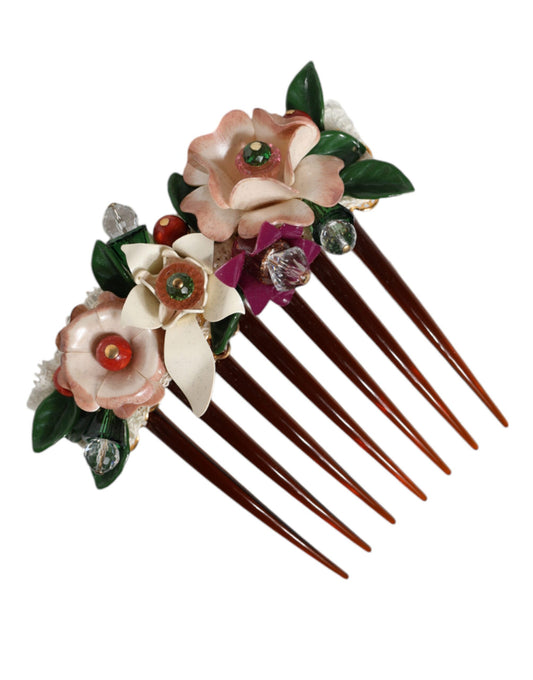 Dolce & Gabbana Brown Plastic Crystal Floral Women Hair Comb Curated Luxury Accessories by Orvyn