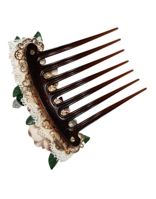 Dolce & Gabbana Brown Plastic Crystal Floral Women Hair Comb Curated Luxury Accessories by Orvyn