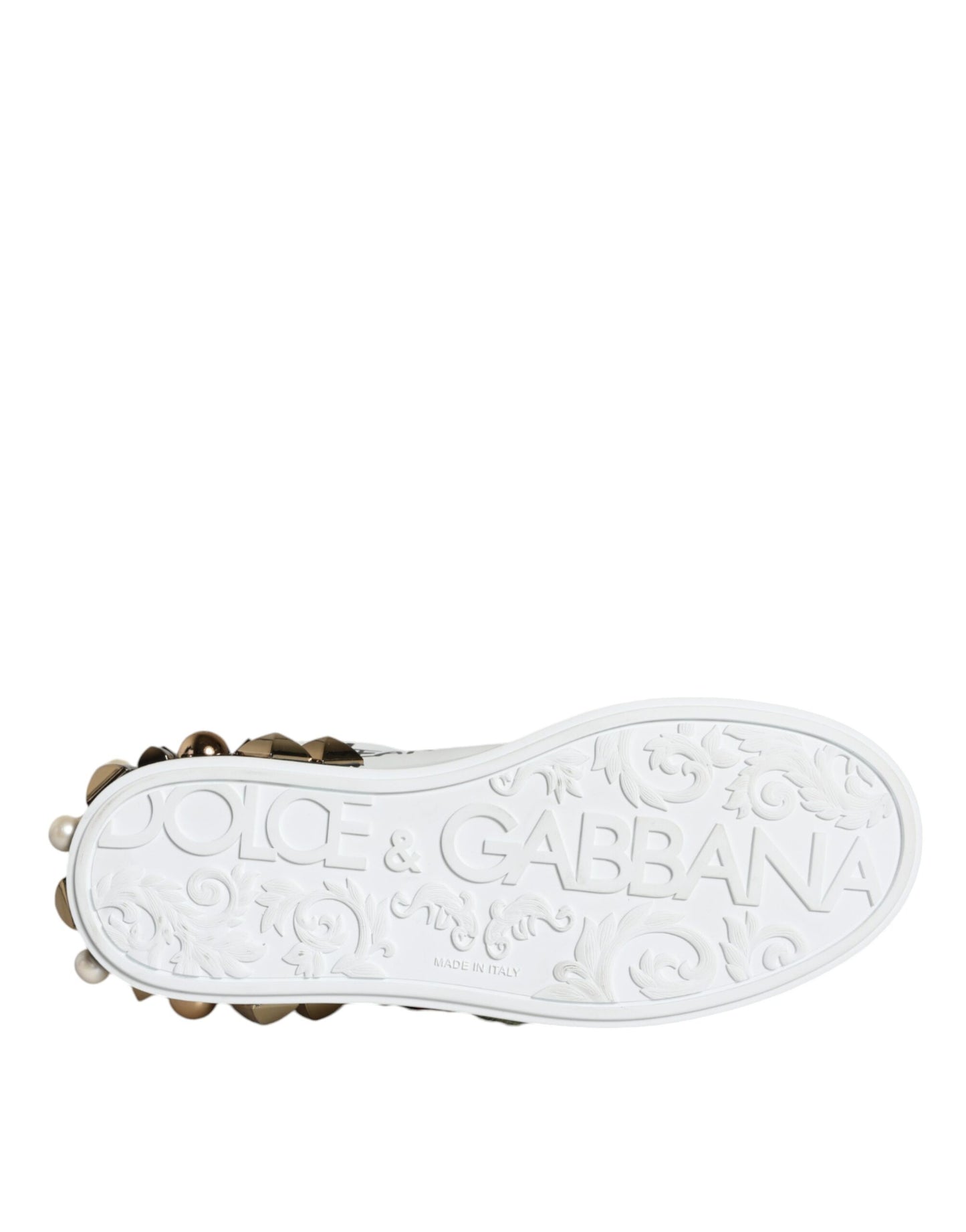 Dolce & Gabbana White Leather Floral Studded Sneakers Shoes Curated Luxury Accessories by Orvyn