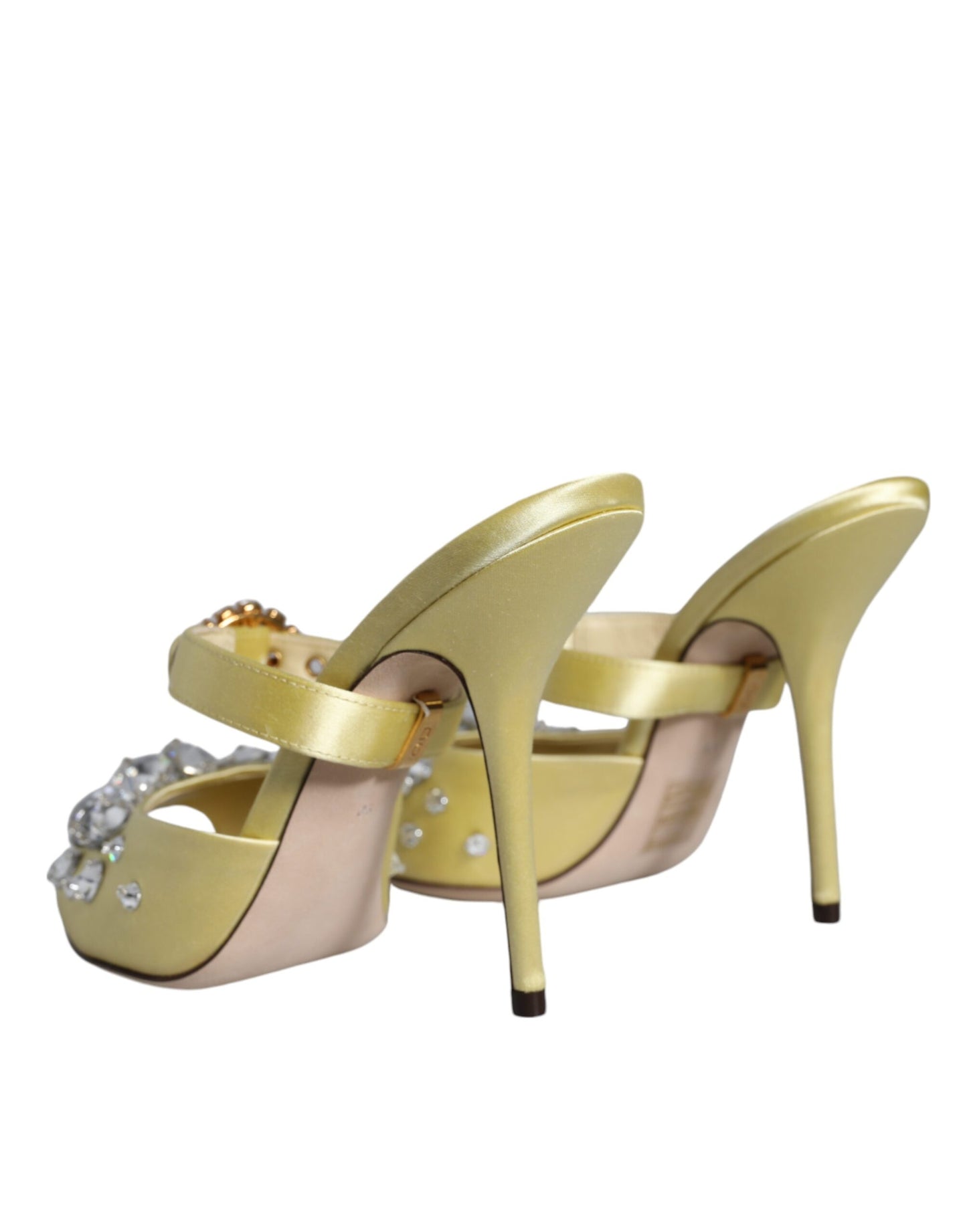 Dolce & Gabbana Yellow Mary Janes Satin Crystal Sandals Shoes Curated Luxury Accessories by Orvyn