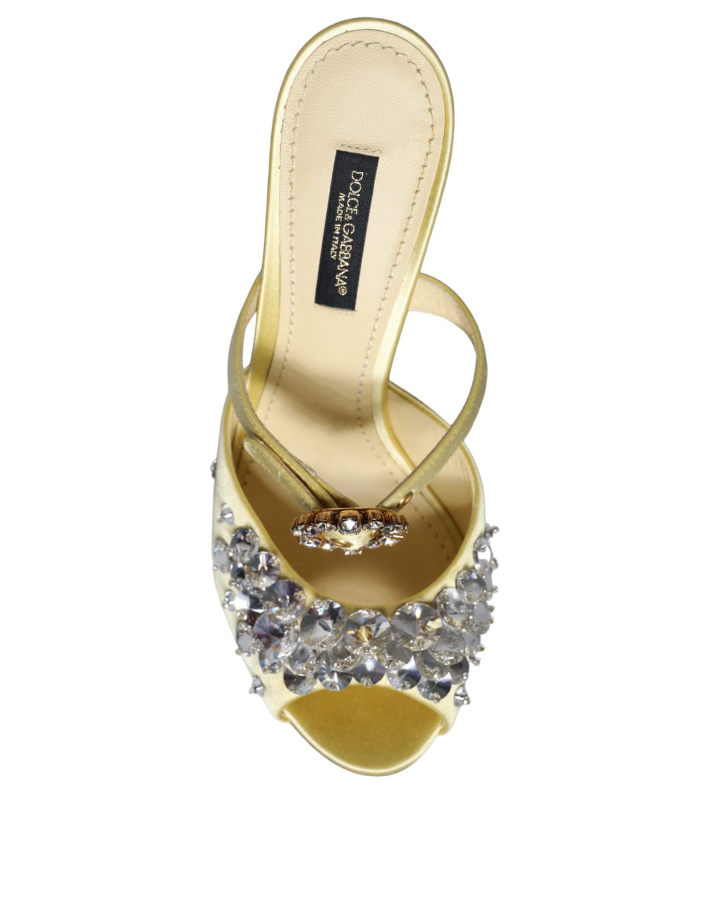 Dolce & Gabbana Yellow Mary Janes Satin Crystal Sandals Shoes Curated Luxury Accessories by Orvyn