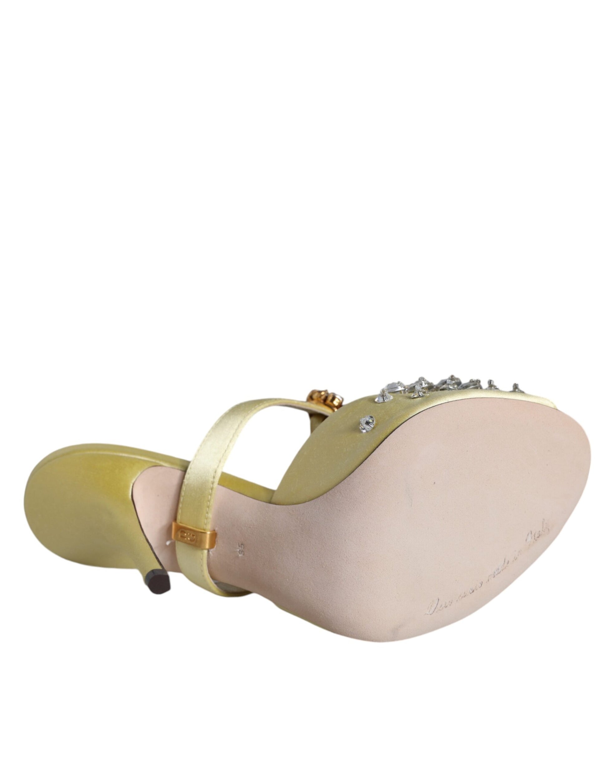 Dolce & Gabbana Yellow Mary Janes Satin Crystal Sandals Shoes Curated Luxury Accessories by Orvyn