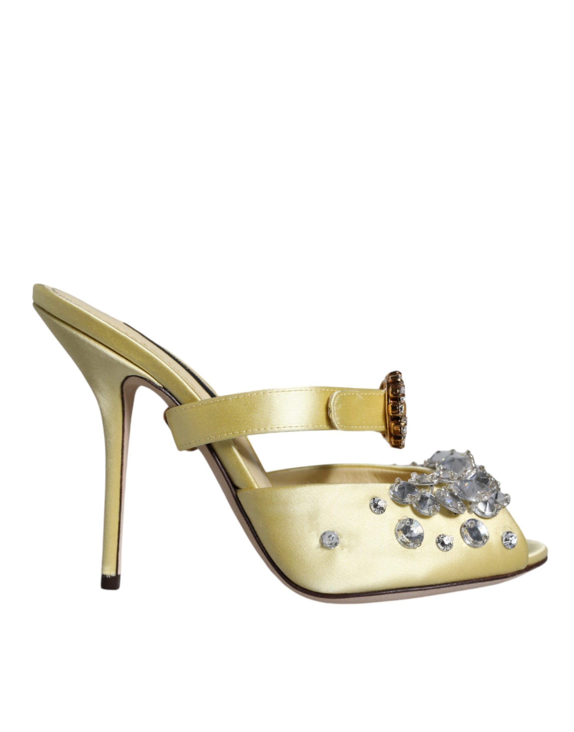 Dolce & Gabbana Yellow Mary Janes Satin Crystal Sandals Shoes Curated Luxury Accessories by Orvyn