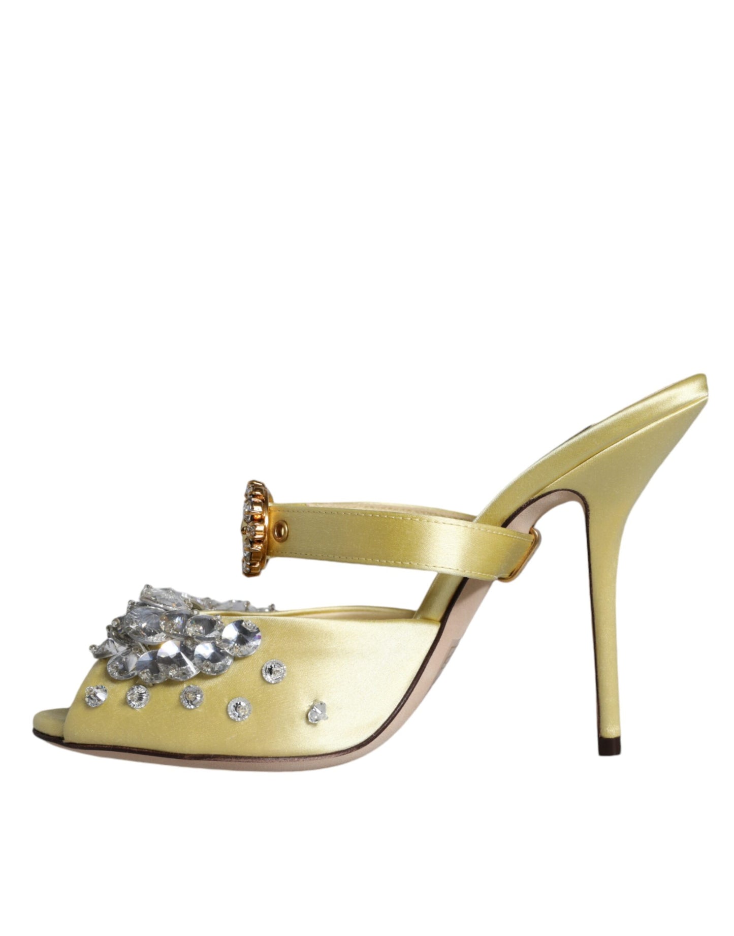 Dolce & Gabbana Yellow Mary Janes Satin Crystal Sandals Shoes Curated Luxury Accessories by Orvyn