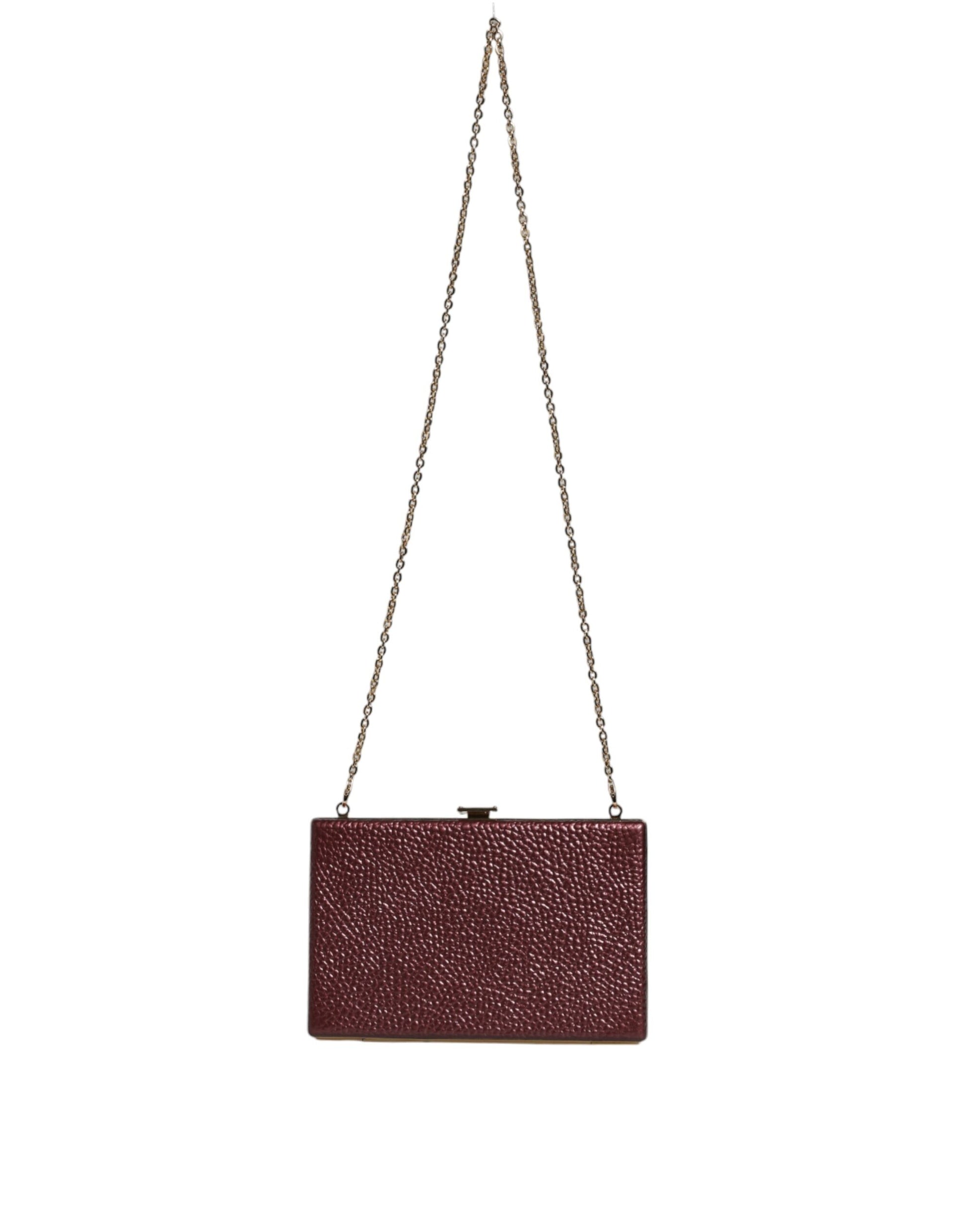 Dolce & Gabbana Maroon Leather Clutch Evening Crossbody Bag Curated Luxury Accessories by Orvyn