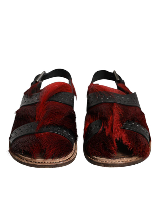 Dolce & Gabbana Black Red Gazelle Hair Leather Sandals Shoes Curated Luxury Accessories by Orvyn
