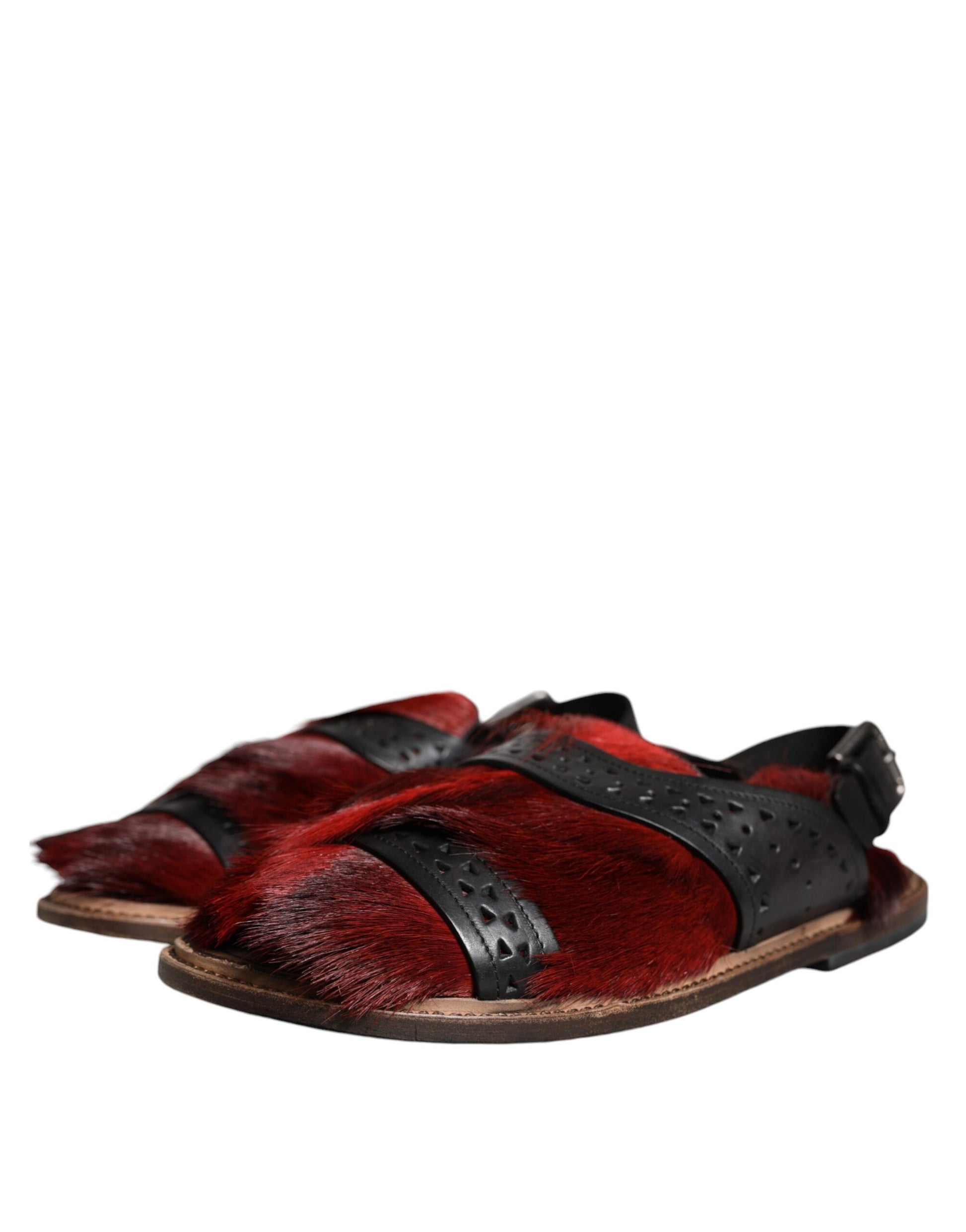 Dolce & Gabbana Black Red Gazelle Hair Leather Sandals Shoes Curated Luxury Accessories by Orvyn