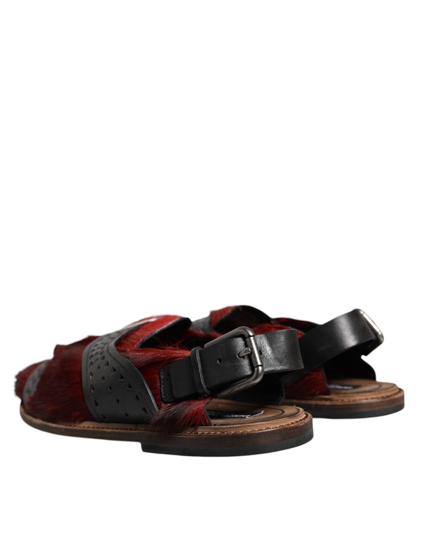 Dolce & Gabbana Black Red Gazelle Hair Leather Sandals Shoes Curated Luxury Accessories by Orvyn