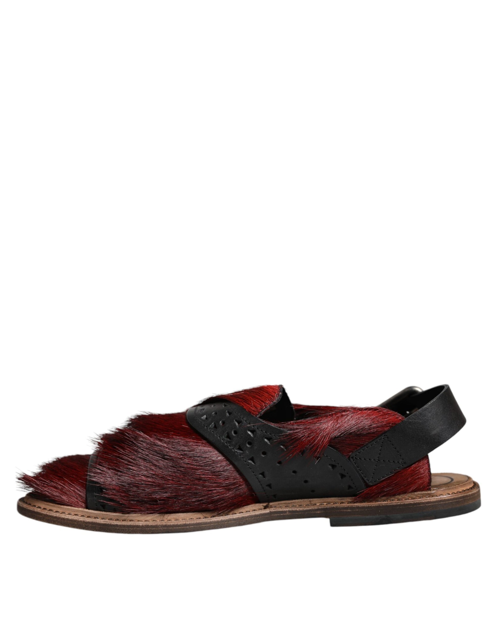 Dolce & Gabbana Black Red Gazelle Hair Leather Sandals Shoes Curated Luxury Accessories by Orvyn