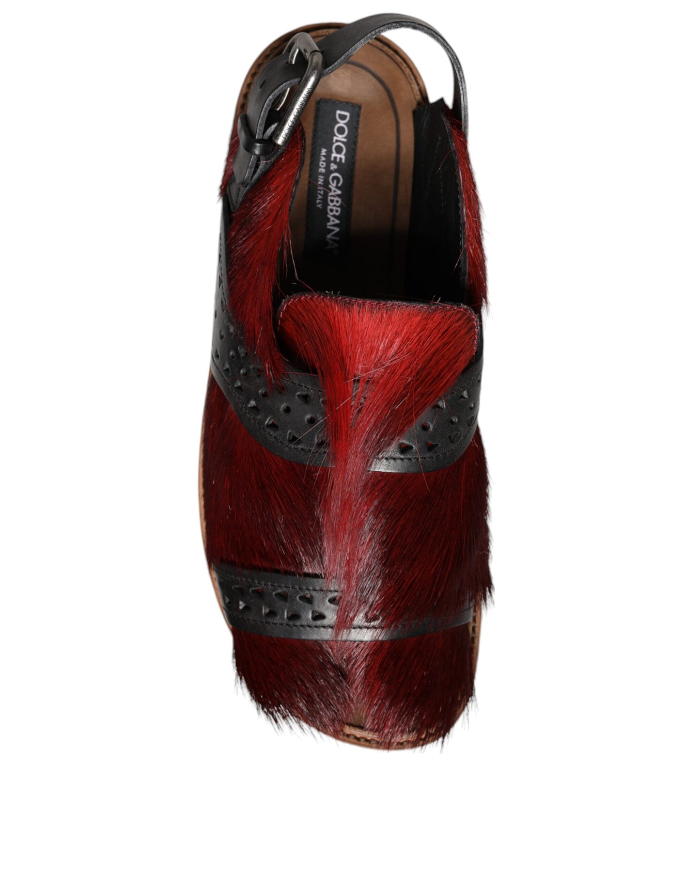 Dolce & Gabbana Black Red Gazelle Hair Leather Sandals Shoes Curated Luxury Accessories by Orvyn