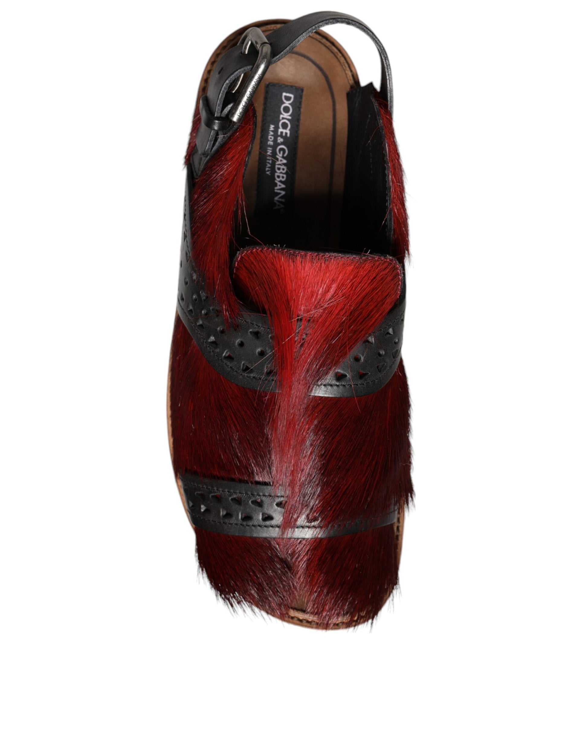 Dolce & Gabbana Black Red Gazelle Hair Leather Sandals Shoes Curated Luxury Accessories by Orvyn
