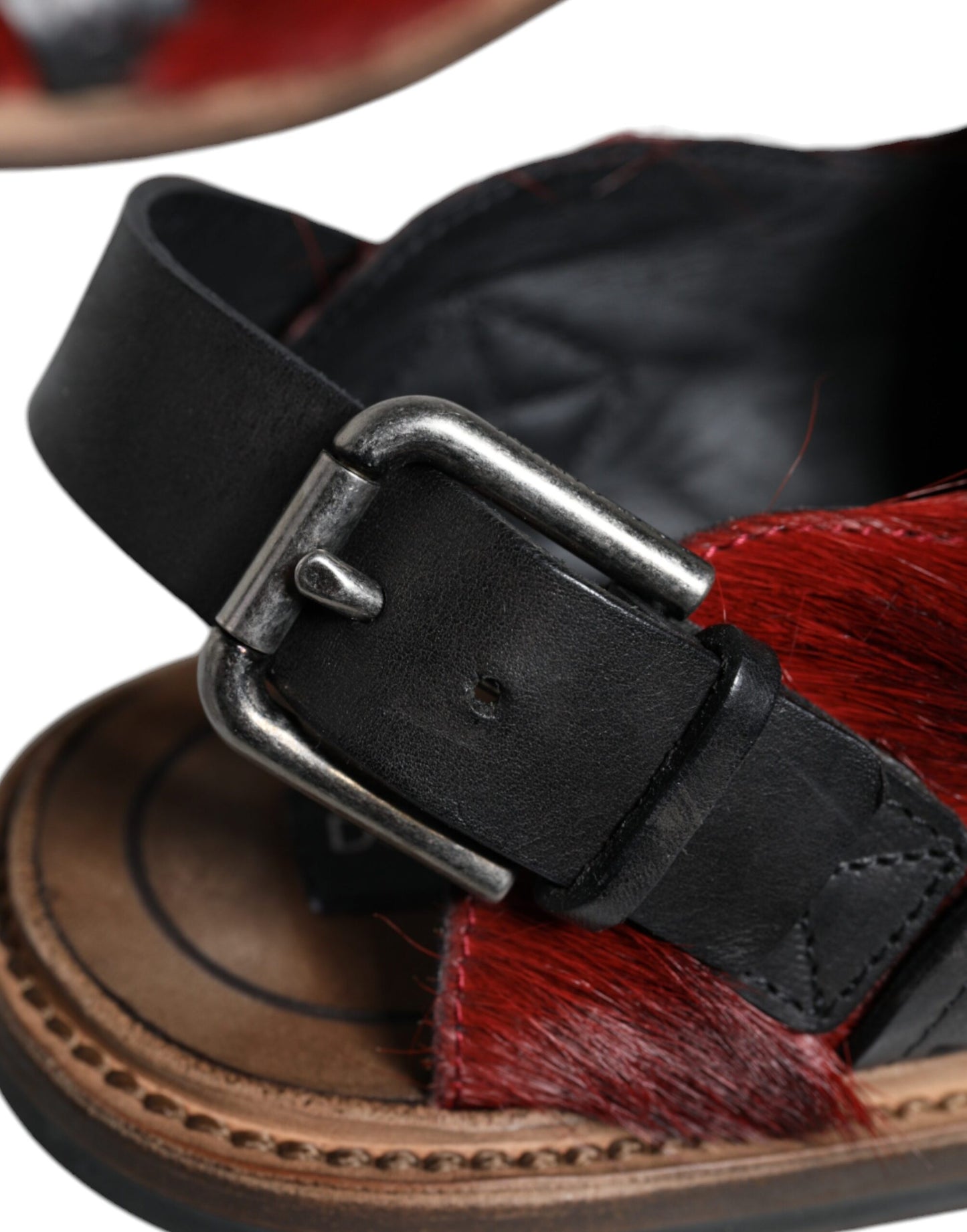Dolce & Gabbana Black Red Gazelle Hair Leather Sandals Shoes Curated Luxury Accessories by Orvyn