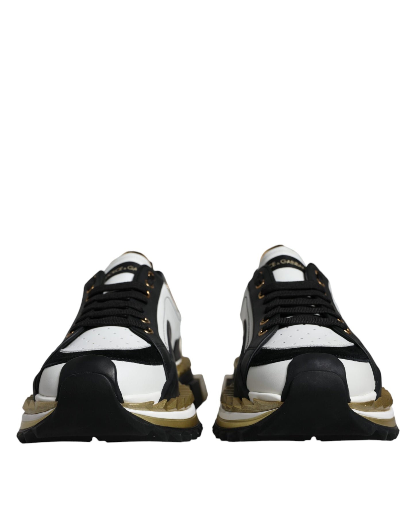 Dolce & Gabbana White Gold Black Leather SUPER KING Sneakers Shoes Curated Luxury Accessories by Orvyn