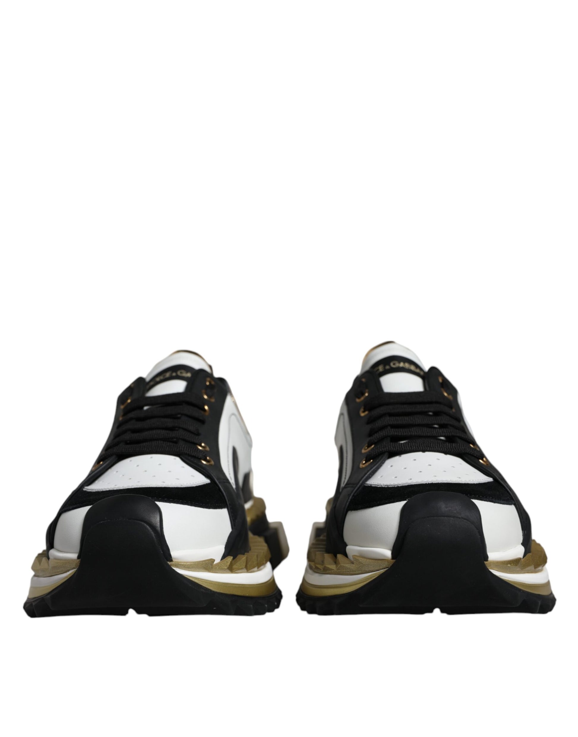 Dolce & Gabbana White Gold Black Leather SUPER KING Sneakers Shoes Curated Luxury Accessories by Orvyn