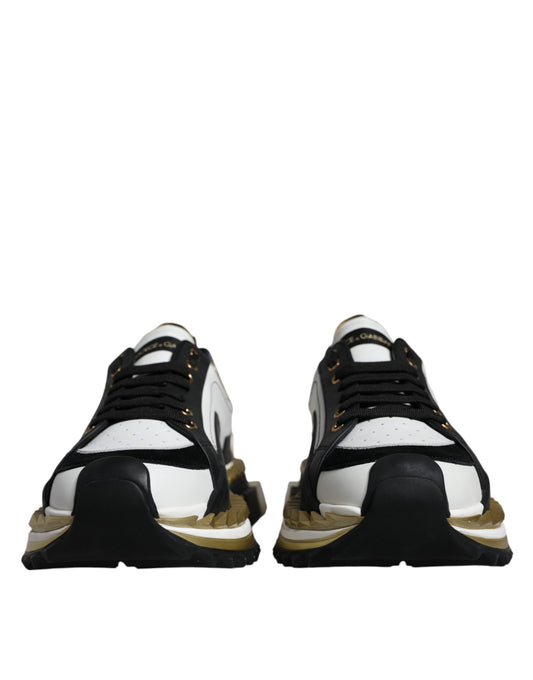 Dolce & Gabbana White Gold Black Leather SUPER KING Sneakers Shoes Curated Luxury Accessories by Orvyn