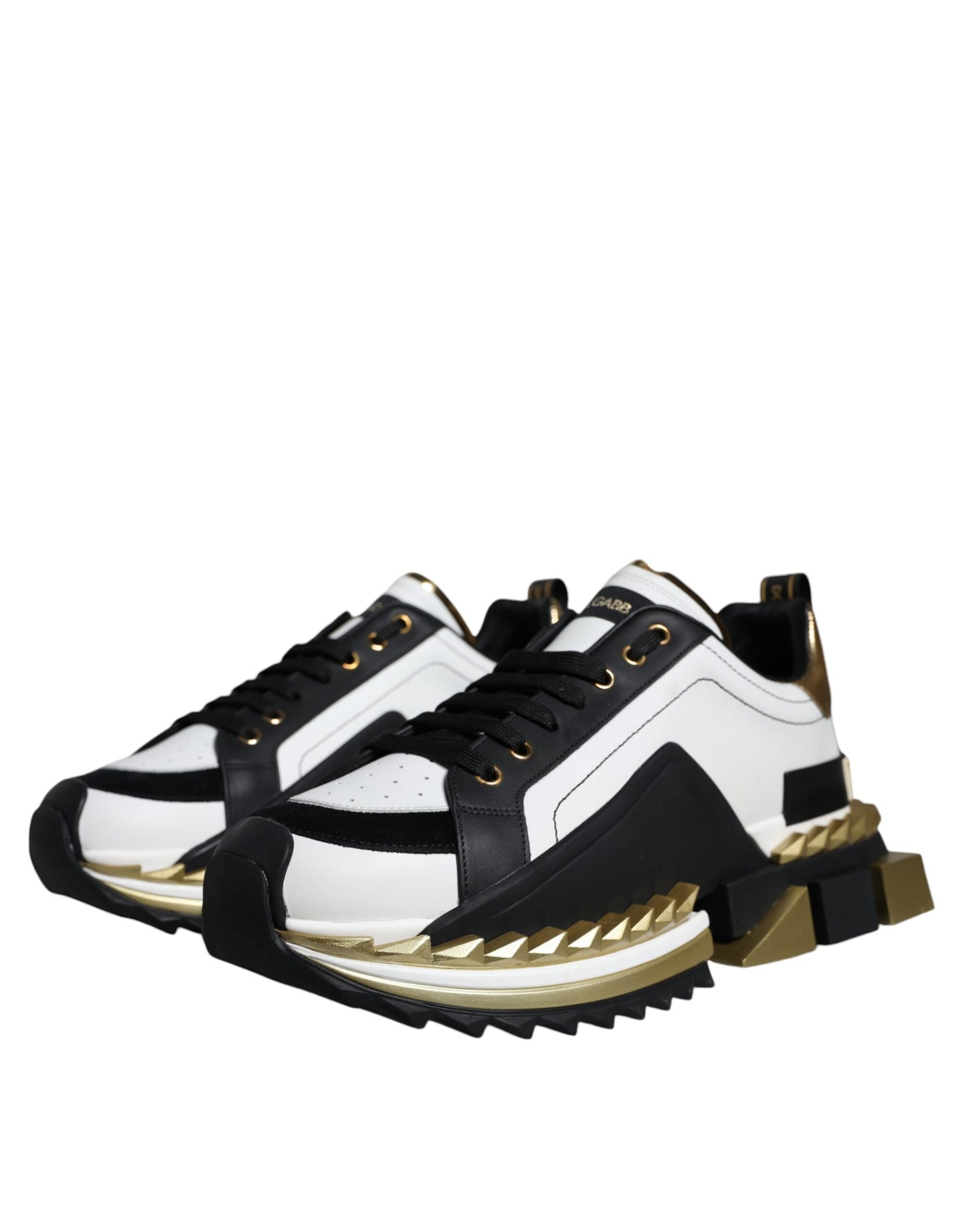 Dolce & Gabbana White Gold Black Leather SUPER KING Sneakers Shoes Curated Luxury Accessories by Orvyn