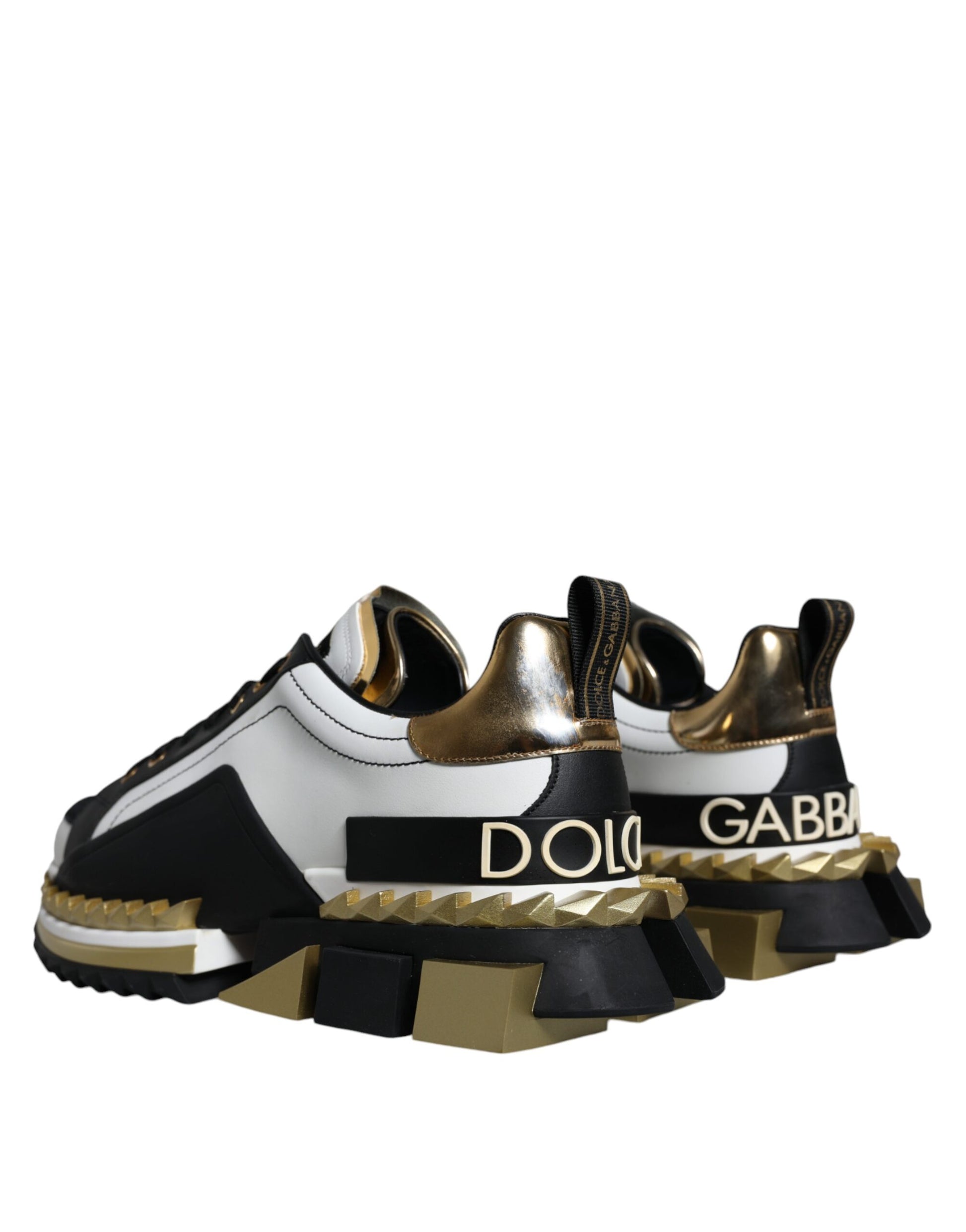 Dolce & Gabbana White Gold Black Leather SUPER KING Sneakers Shoes Curated Luxury Accessories by Orvyn