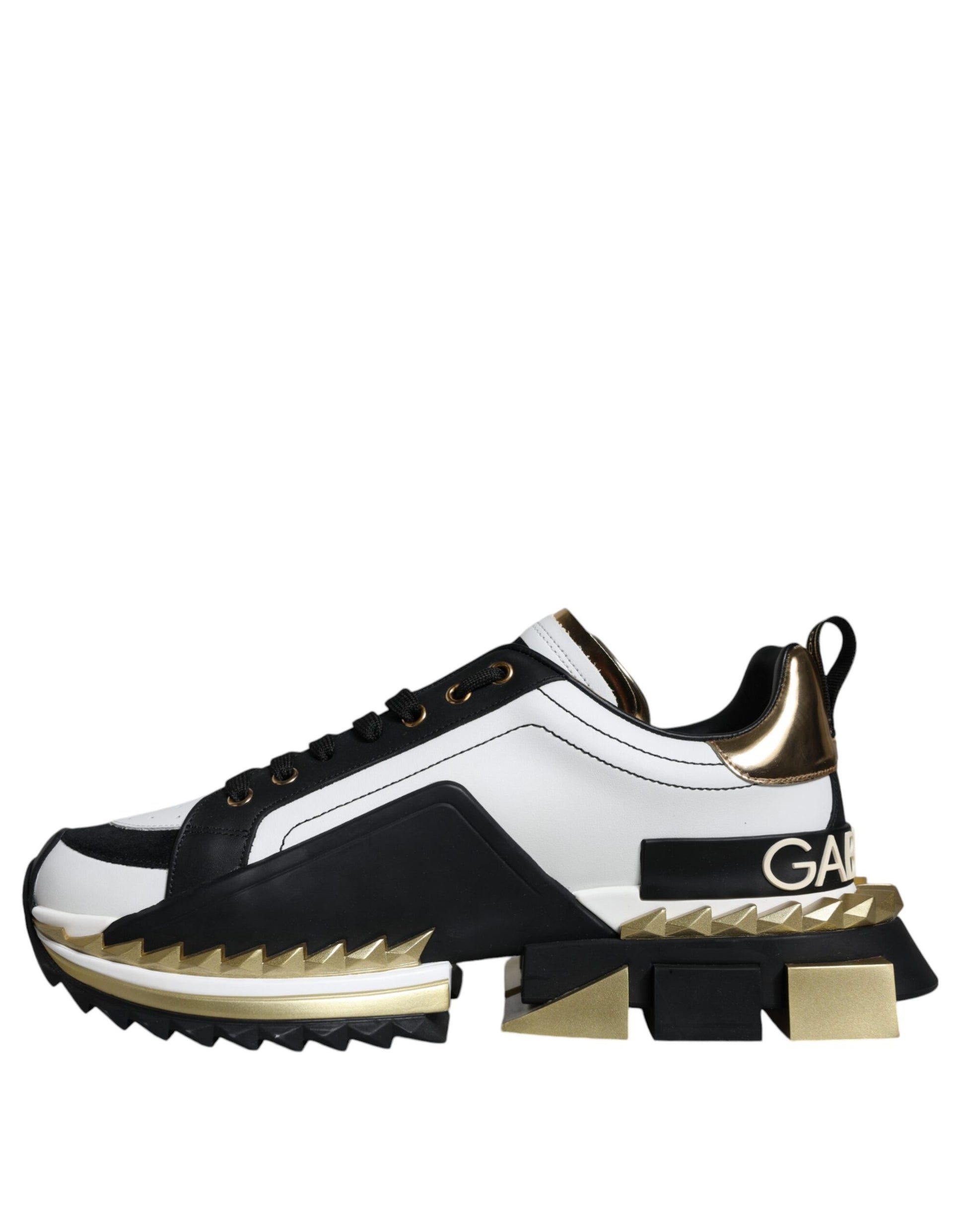 Dolce & Gabbana White Gold Black Leather SUPER KING Sneakers Shoes Curated Luxury Accessories by Orvyn