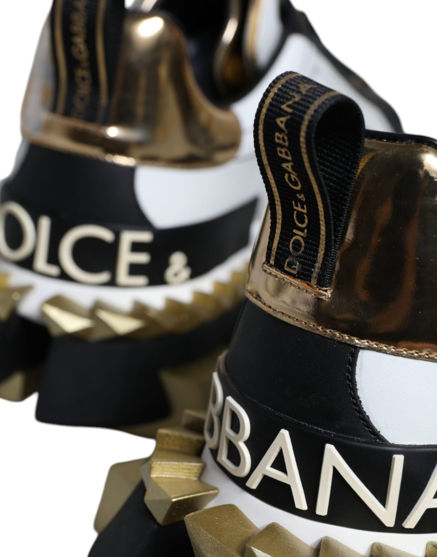 Dolce & Gabbana White Gold Black Leather SUPER KING Sneakers Shoes Curated Luxury Accessories by Orvyn