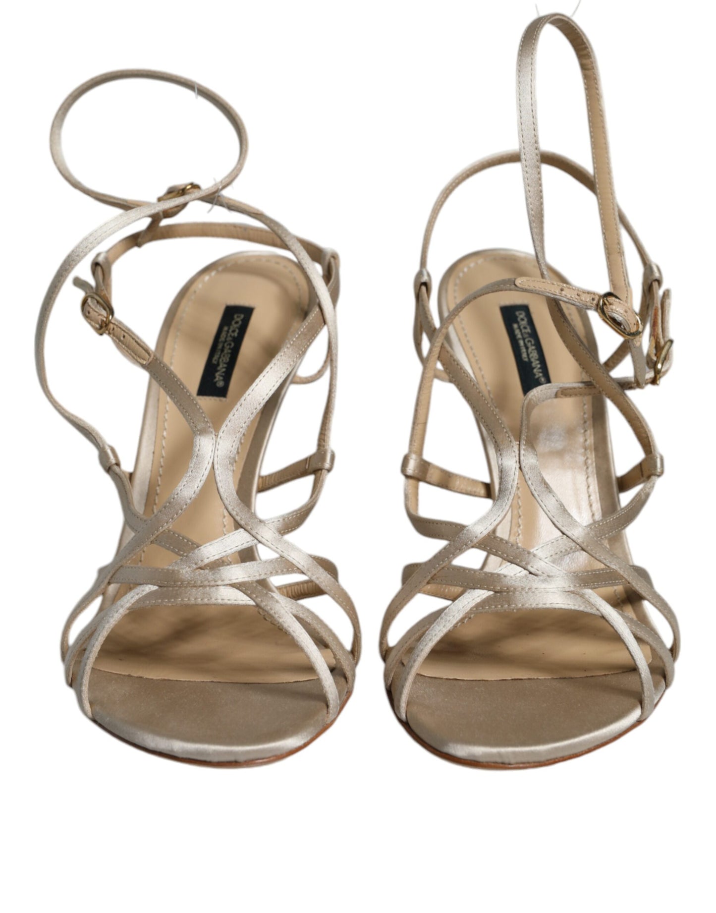 Dolce & Gabbana Beige Leather Stiletto Heels Sandals Shoes Curated Luxury Accessories by Orvyn