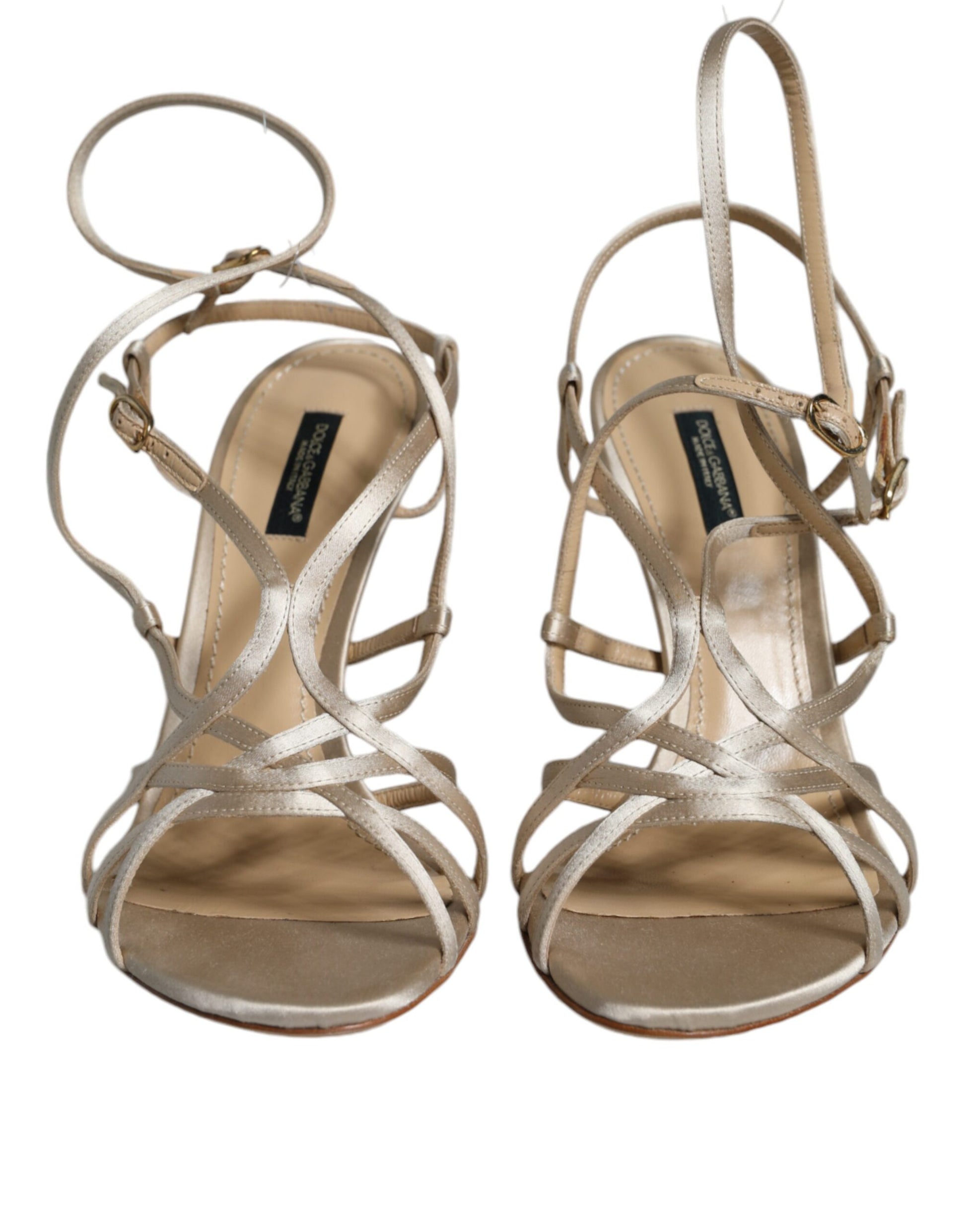 Dolce & Gabbana Beige Leather Stiletto Heels Sandals Shoes Curated Luxury Accessories by Orvyn