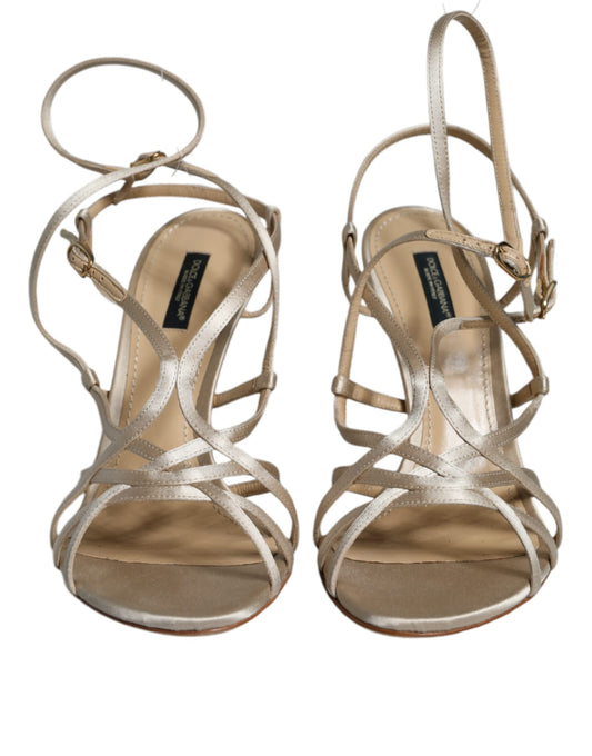 Dolce & Gabbana Beige Leather Stiletto Heels Sandals Shoes Curated Luxury Accessories by Orvyn
