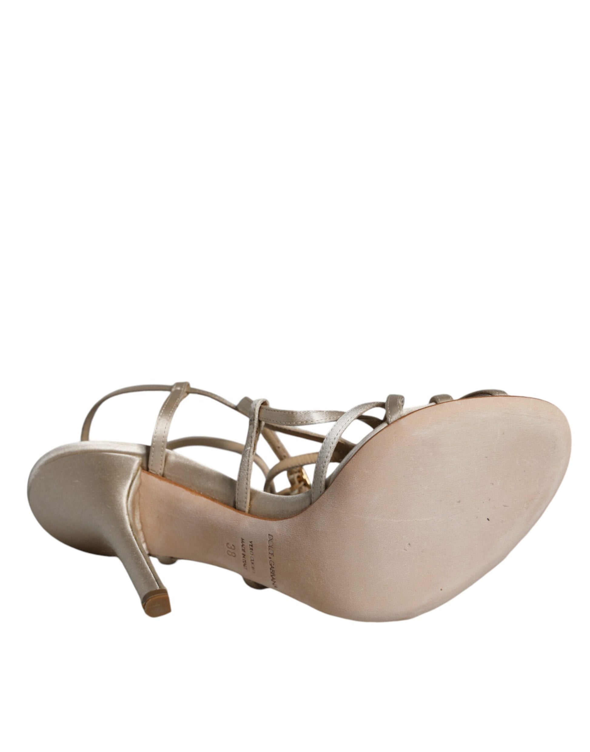 Dolce & Gabbana Beige Leather Stiletto Heels Sandals Shoes Curated Luxury Accessories by Orvyn