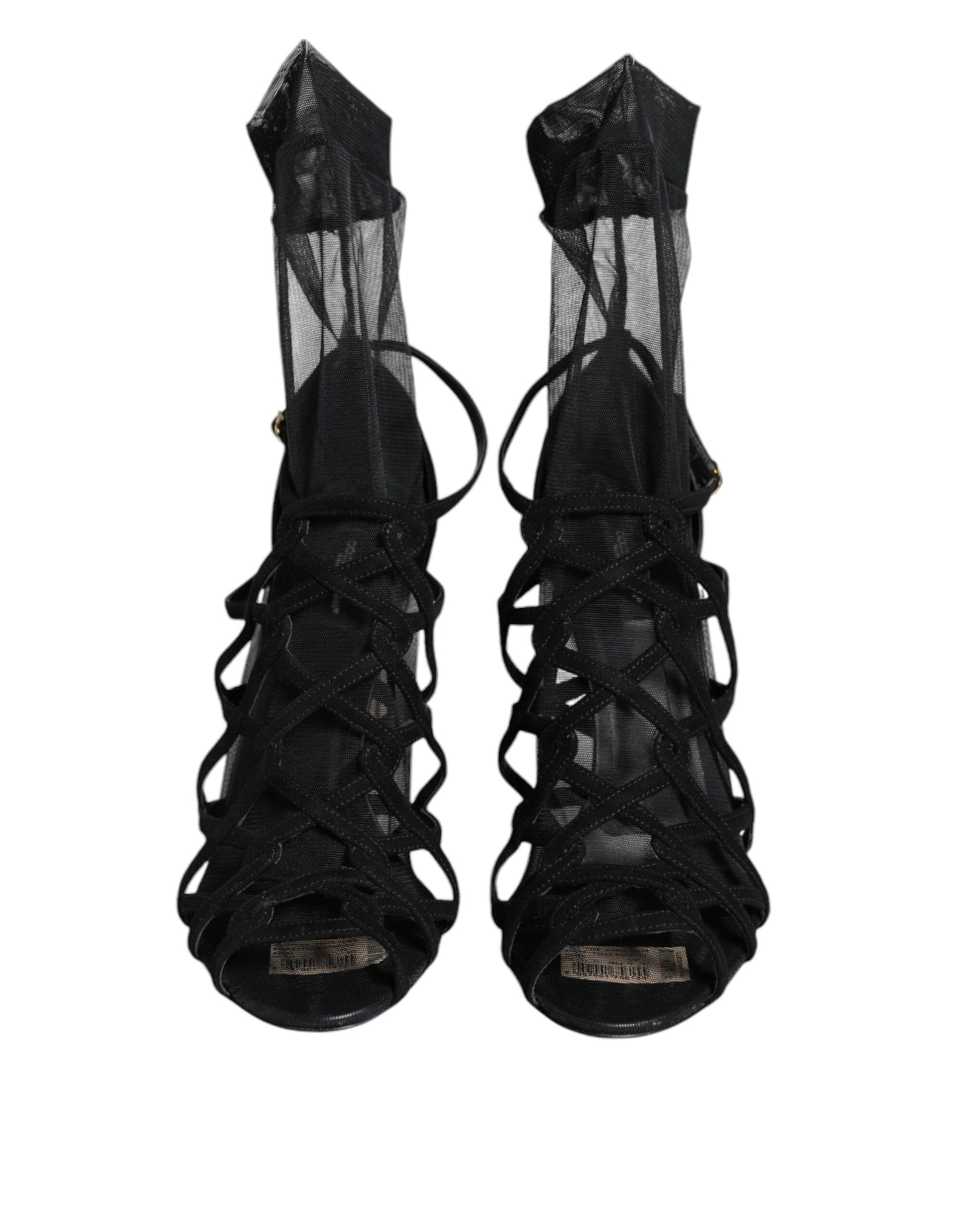 Dolce & Gabbana Black Tulle Stretch Heels Sandals Shoes Curated Luxury Accessories by Orvyn