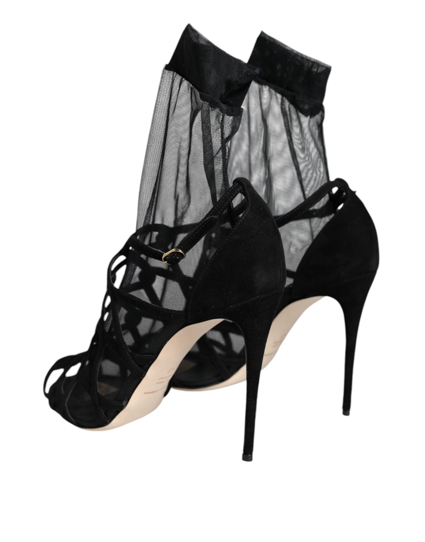 Dolce & Gabbana Black Tulle Stretch Heels Sandals Shoes Curated Luxury Accessories by Orvyn