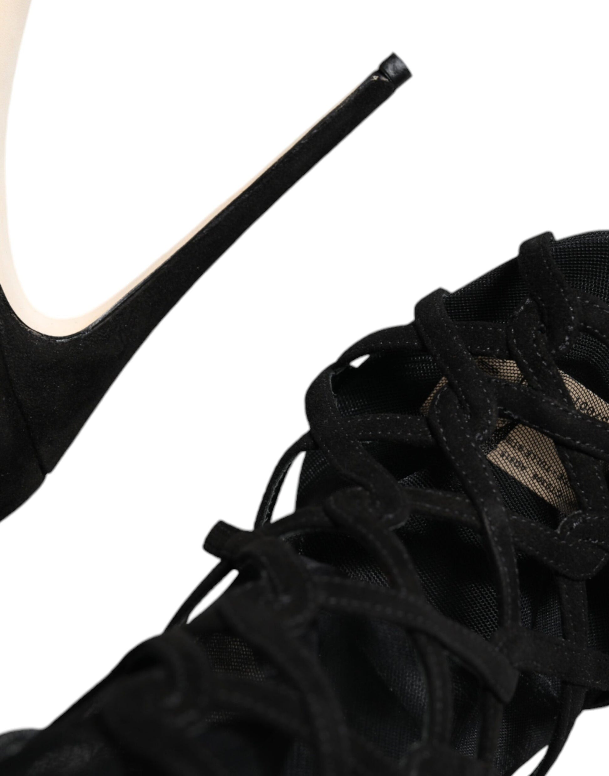 Dolce & Gabbana Black Tulle Stretch Heels Sandals Shoes Curated Luxury Accessories by Orvyn