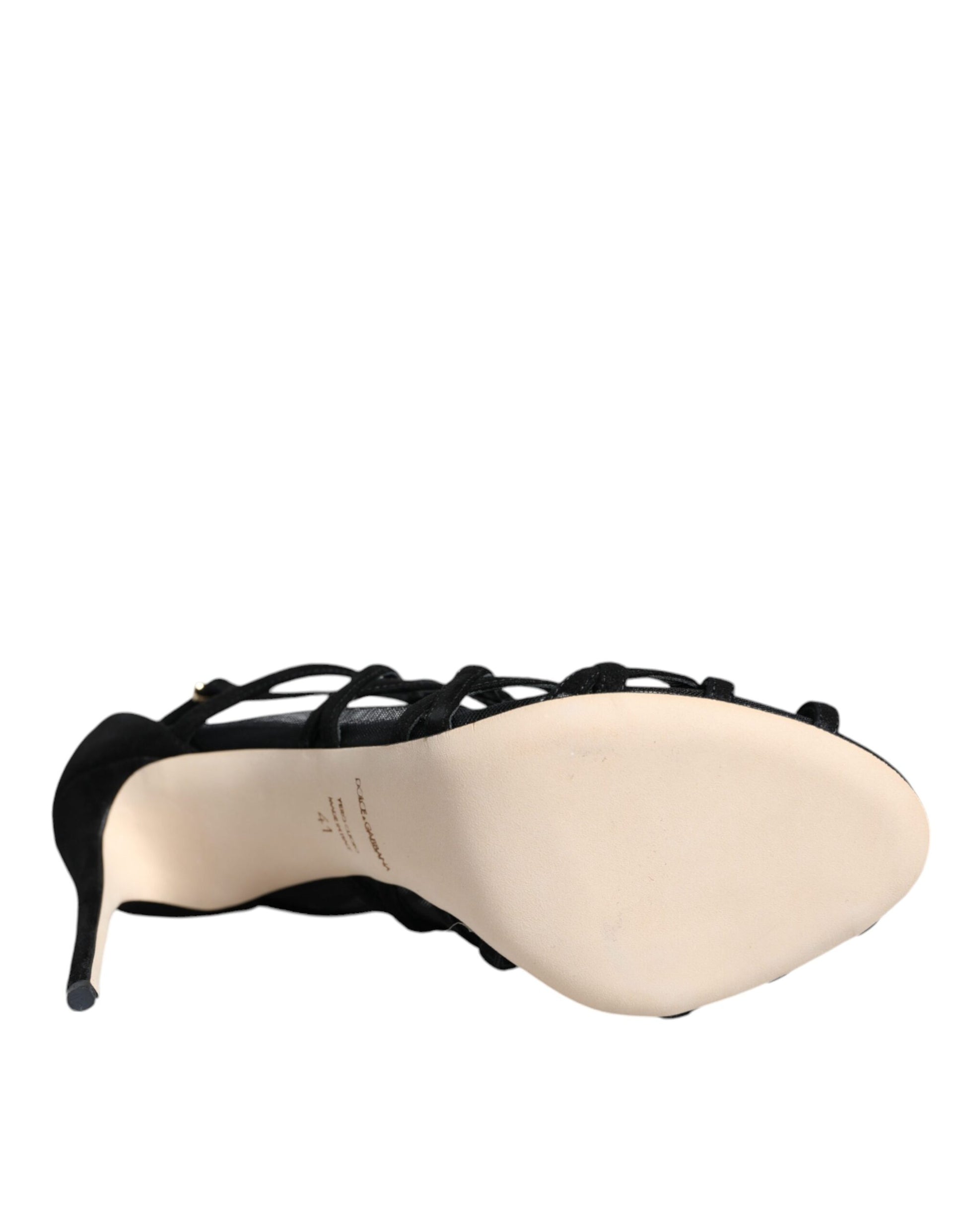 Dolce & Gabbana Black Tulle Stretch Heels Sandals Shoes Curated Luxury Accessories by Orvyn