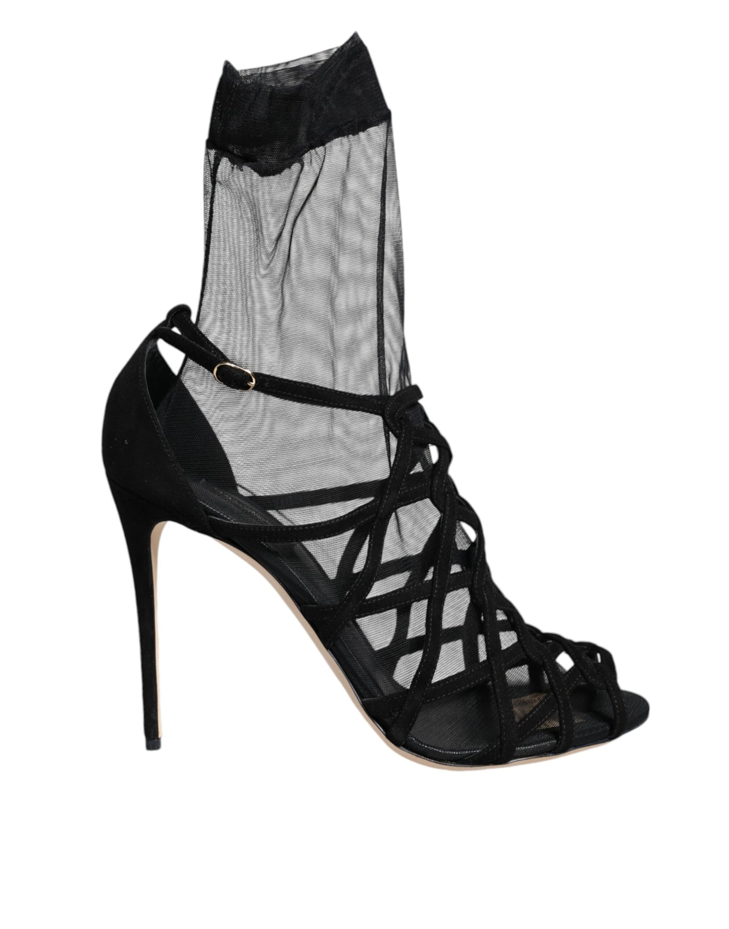 Dolce & Gabbana Black Tulle Stretch Heels Sandals Shoes Curated Luxury Accessories by Orvyn