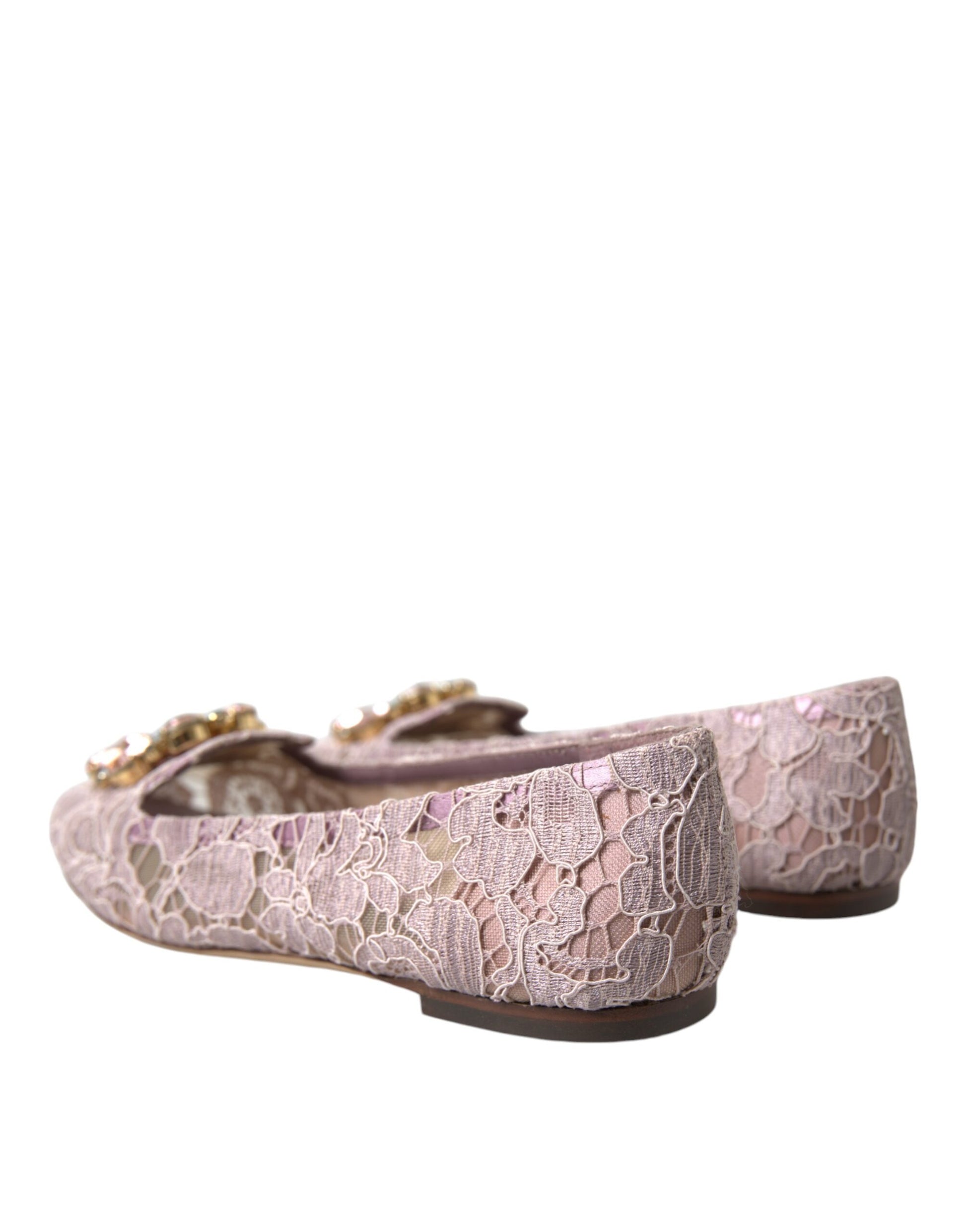 Dolce & Gabbana Pink Lace Crystal Ballet Flats Loafers Shoes Curated Luxury Accessories by Orvyn