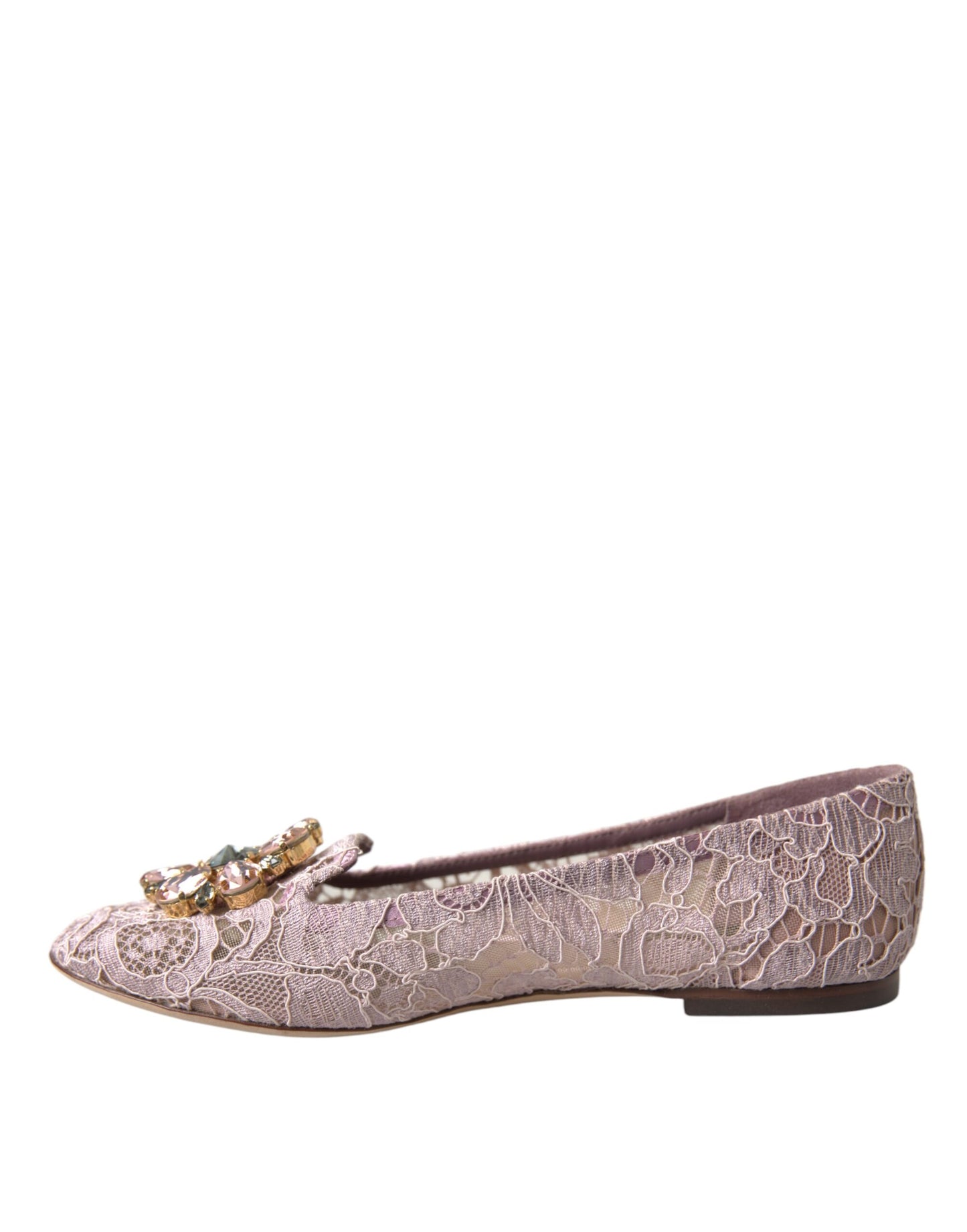 Dolce & Gabbana Pink Lace Crystal Ballet Flats Loafers Shoes Curated Luxury Accessories by Orvyn