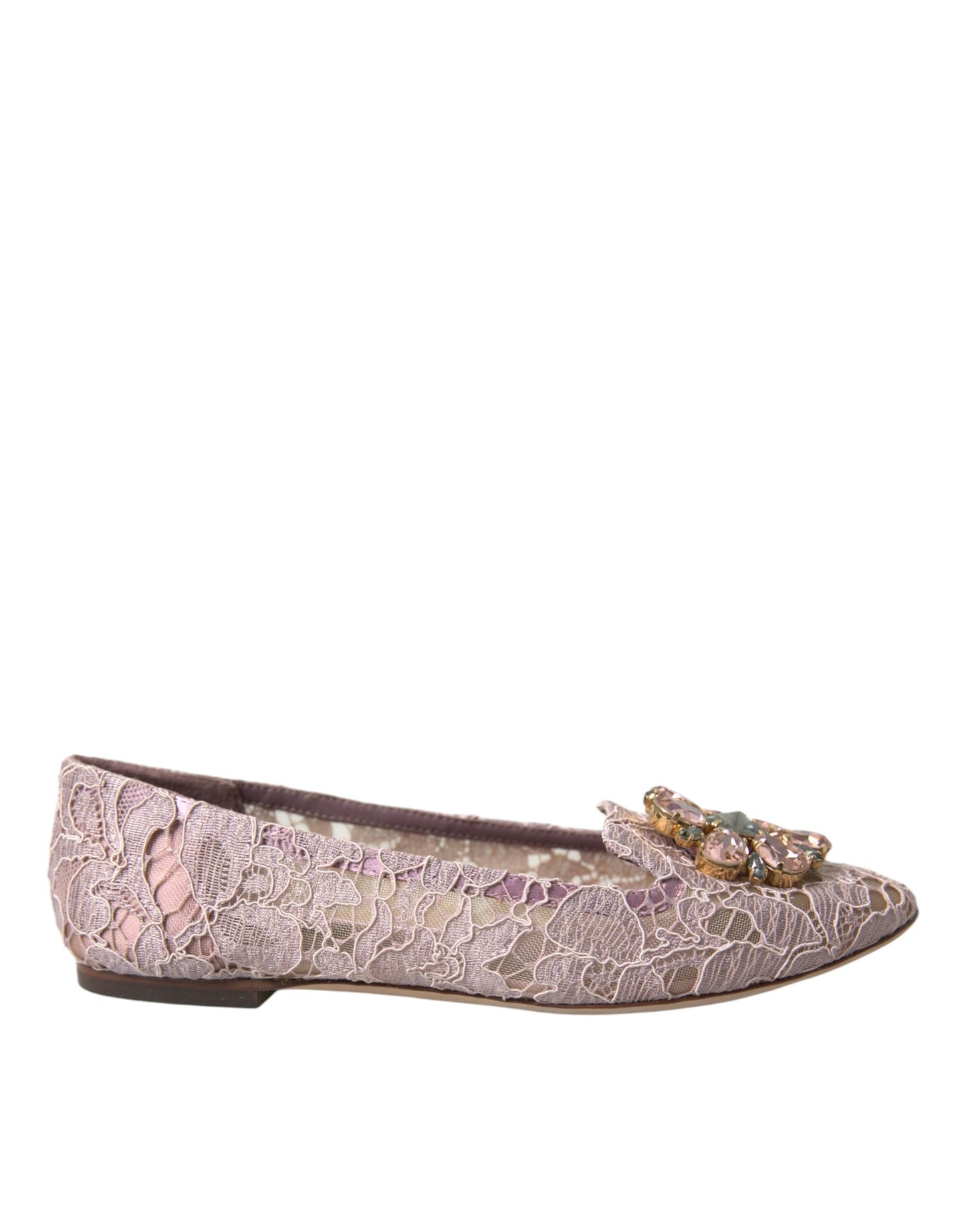 Dolce & Gabbana Pink Lace Crystal Ballet Flats Loafers Shoes Curated Luxury Accessories by Orvyn