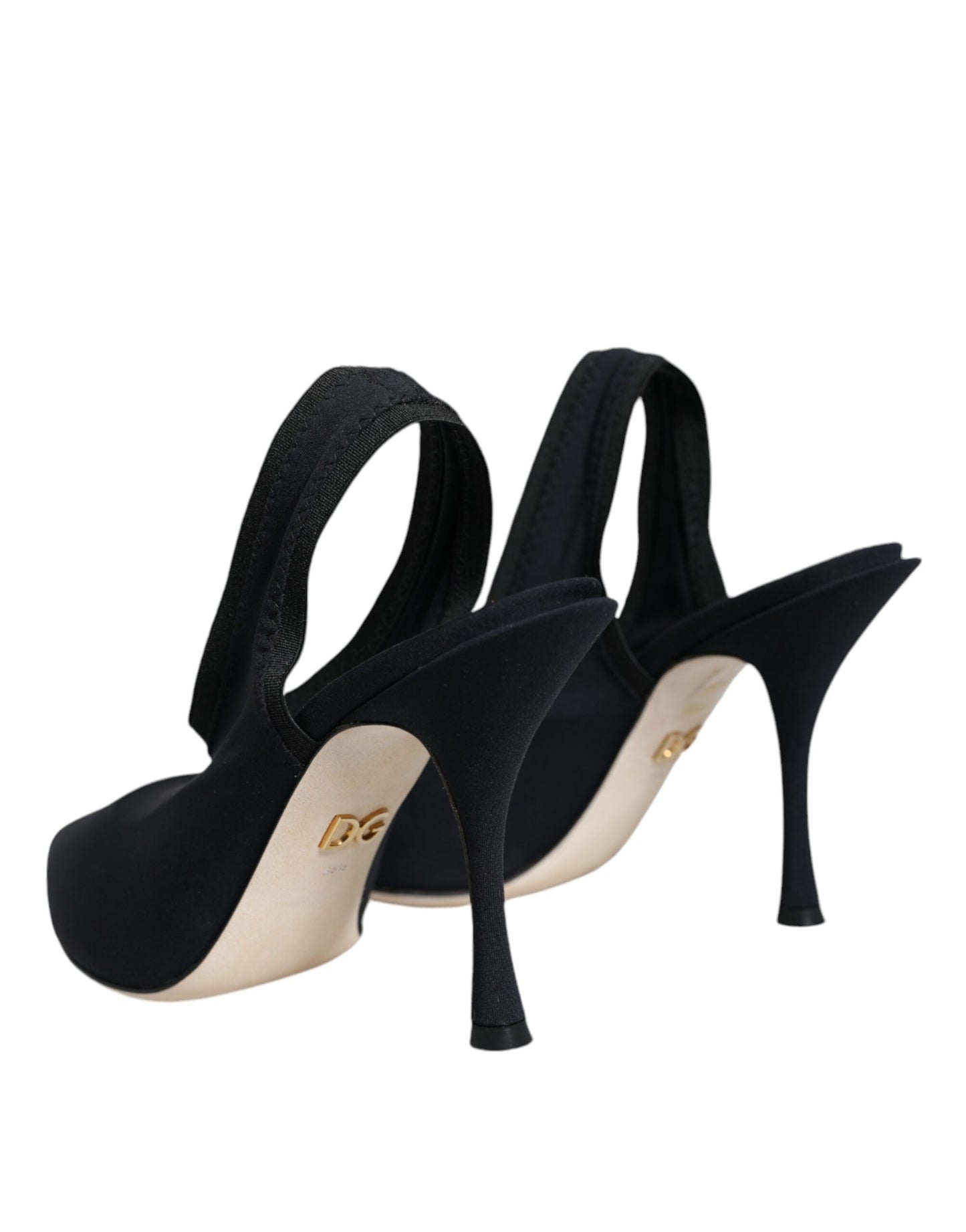 Dolce & Gabbana Black Jersey Stretch Heels Slingback Shoes Curated Luxury Accessories by Orvyn