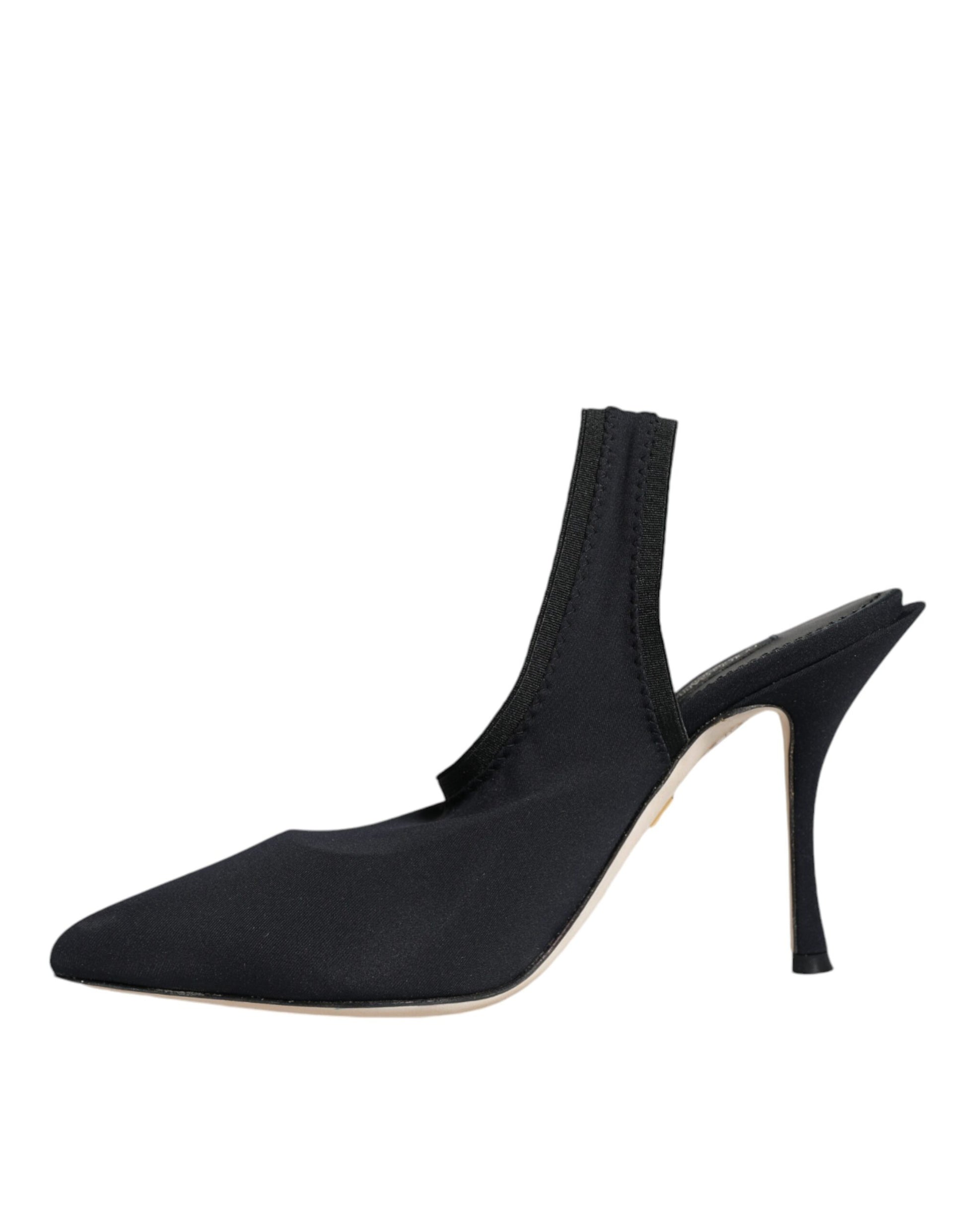Dolce & Gabbana Black Jersey Stretch Heels Slingback Shoes Curated Luxury Accessories by Orvyn