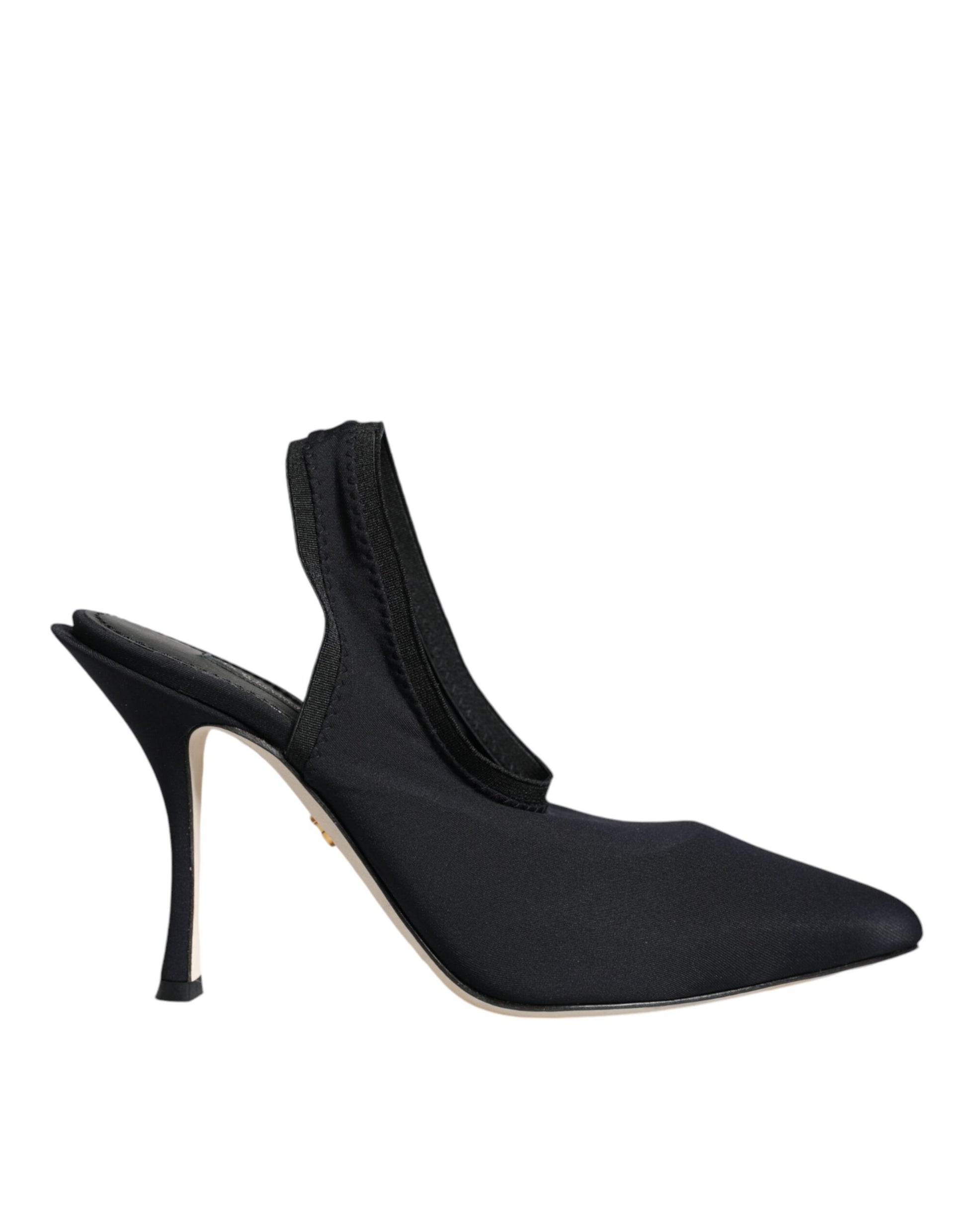 Dolce & Gabbana Black Jersey Stretch Heels Slingback Shoes Curated Luxury Accessories by Orvyn