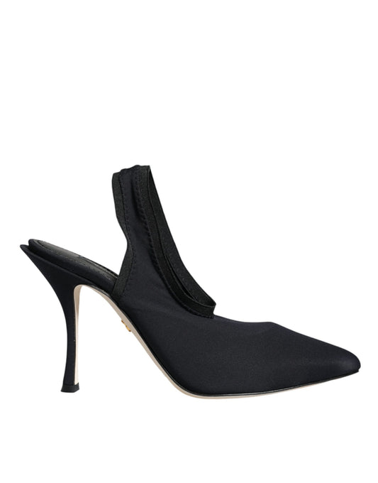 Dolce & Gabbana Black Jersey Stretch Heels Slingback Shoes Curated Luxury Accessories by Orvyn