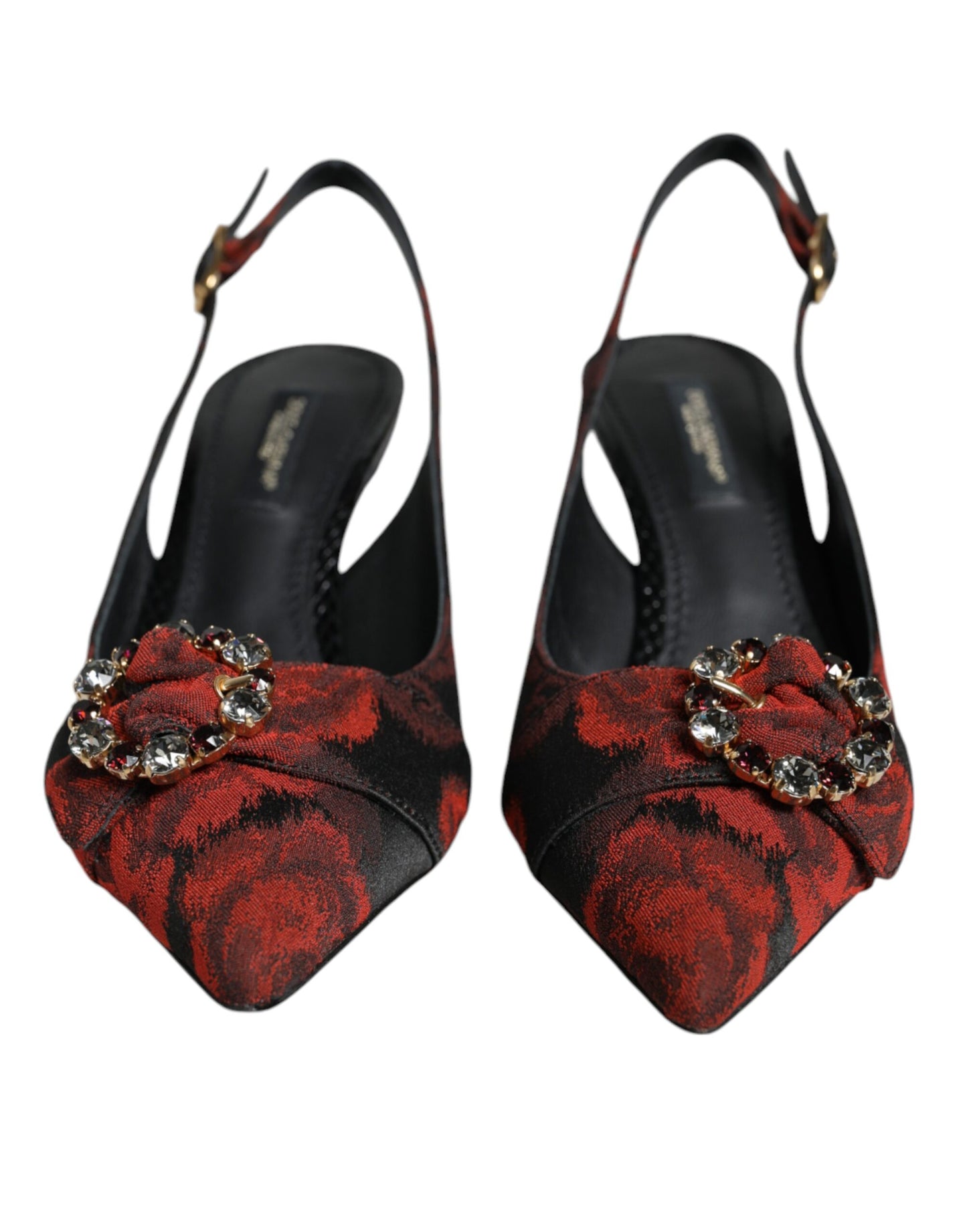 Dolce & Gabbana Black Red Floral Crystal Heel Slingback Shoes Curated Luxury Accessories by Orvyn