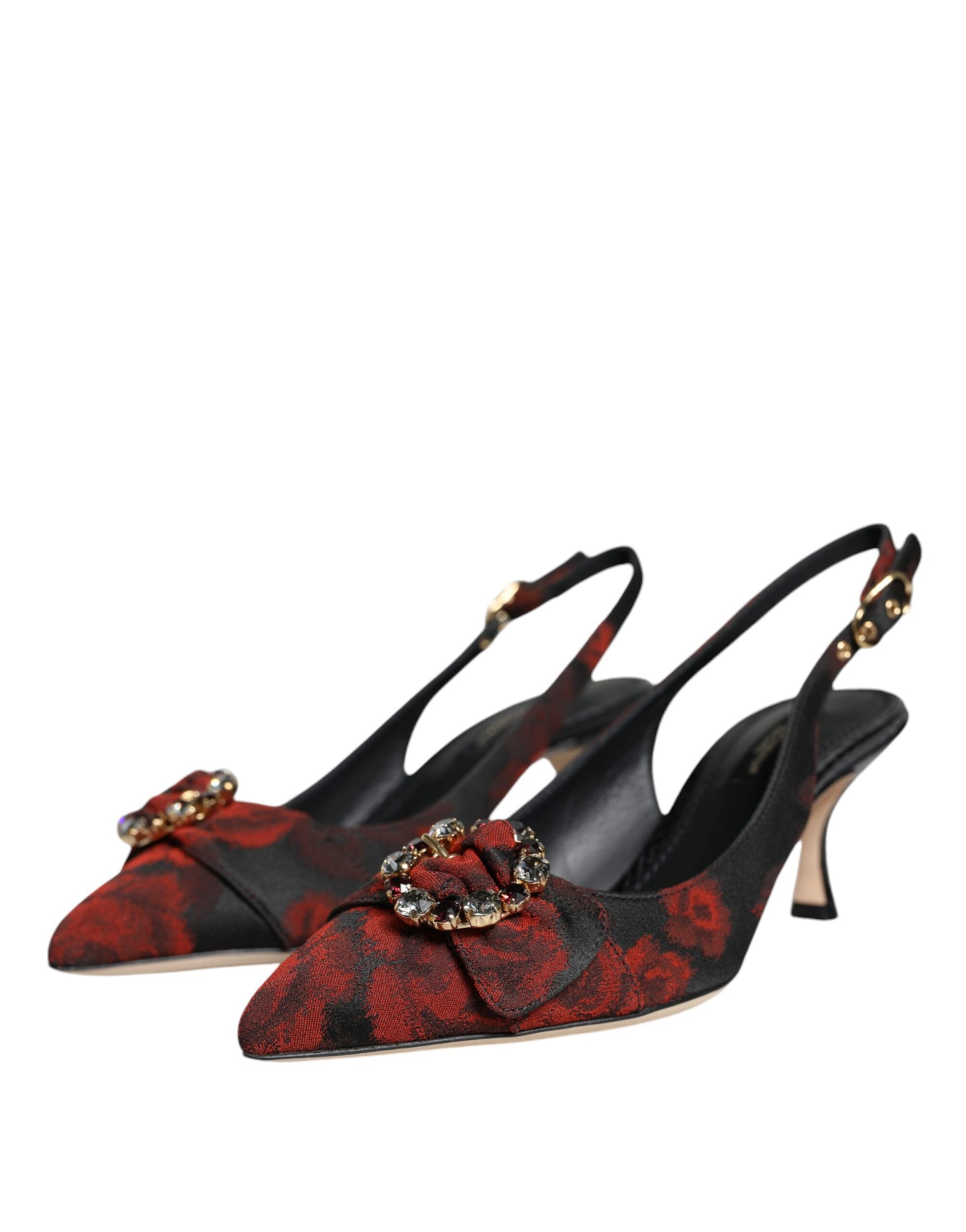 Dolce & Gabbana Black Red Floral Crystal Heel Slingback Shoes Curated Luxury Accessories by Orvyn